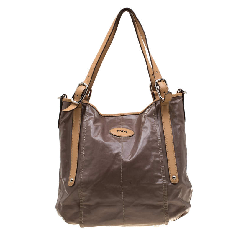 Pre Owned Tod’s Metallic Beige Coated Canvas G-Bag Easy Sacca Grande Tote