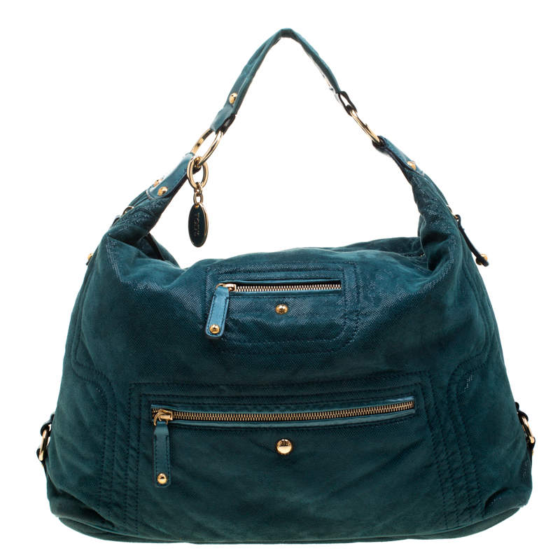 Tod's Green Shimmering Suede Pashmy Hobo