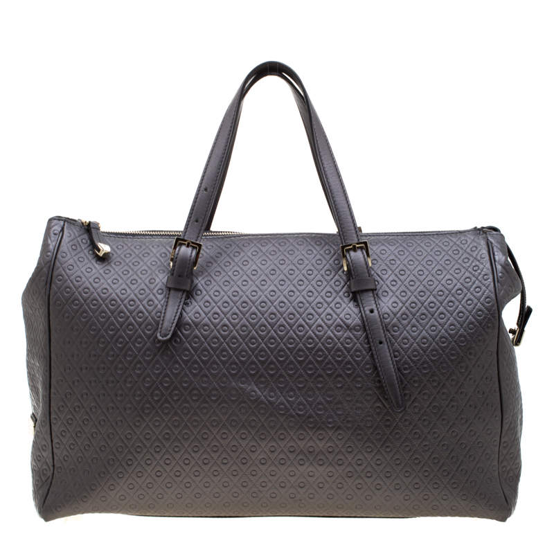 Tod's Grey Signature Embossed Leather Satchel 