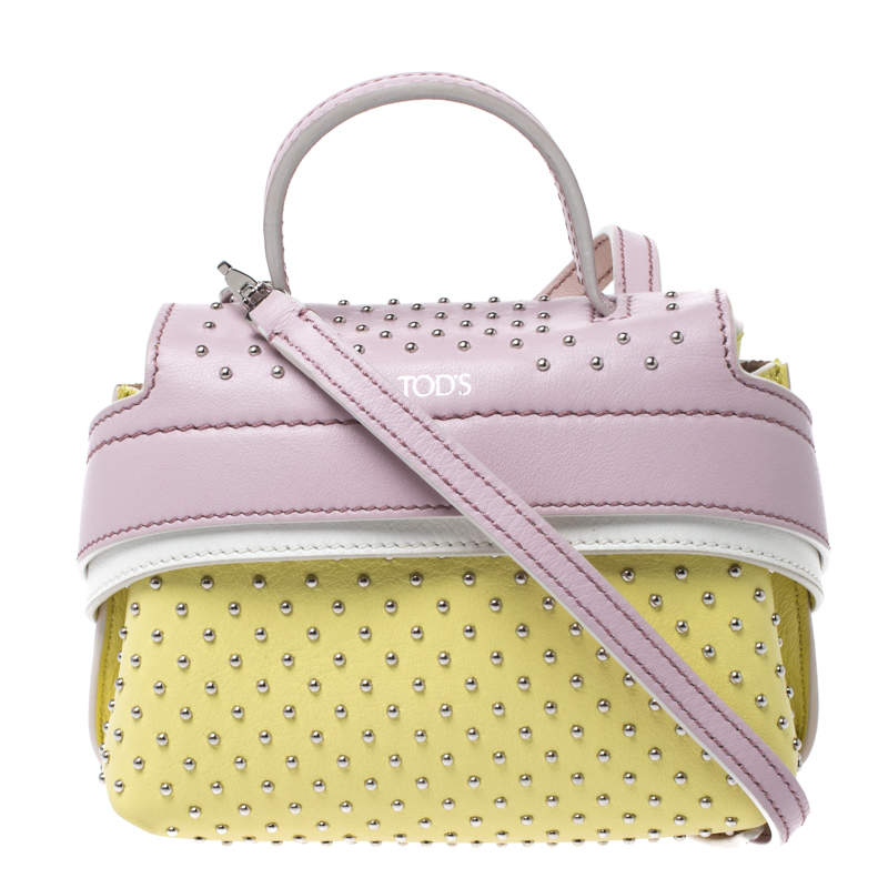 Pre Owned Tod's Tricolor Leather Mini Studded Wave Crossbody Bag