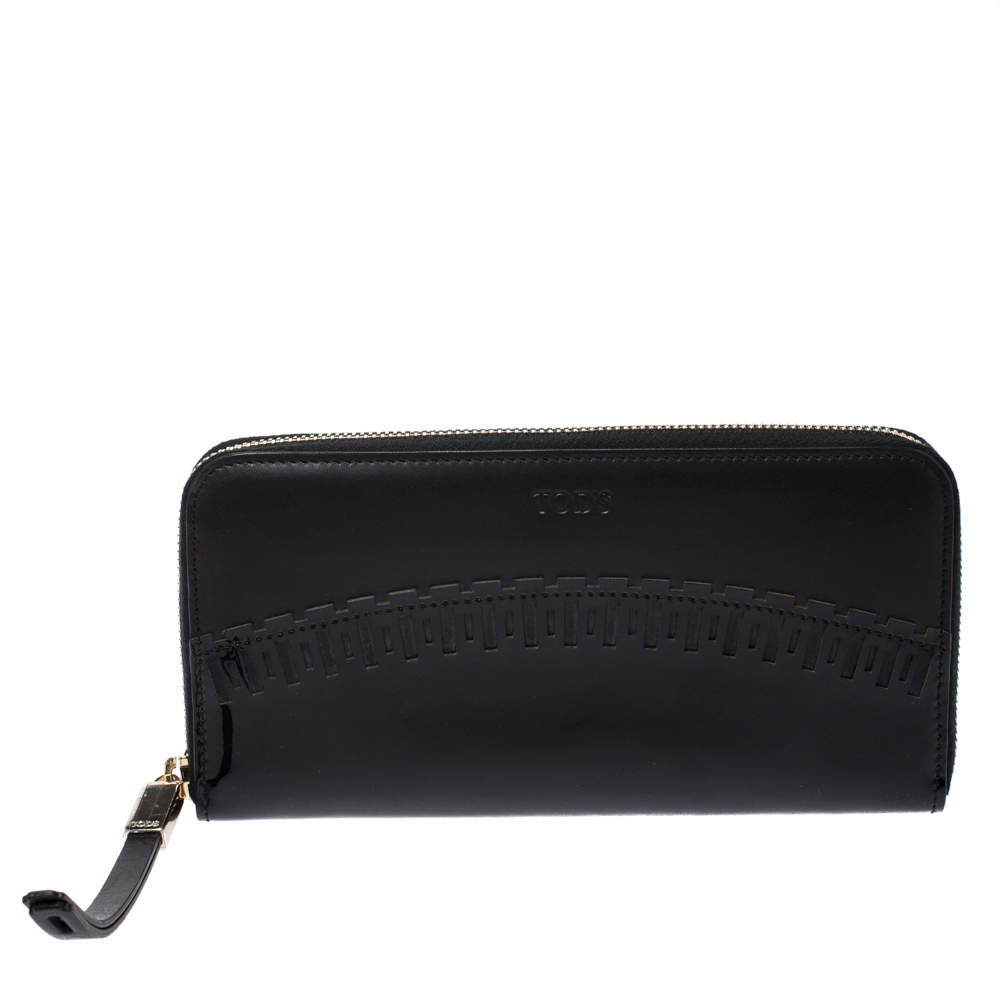 Tod's Black Patent Leather Zip Around Continental Wallet