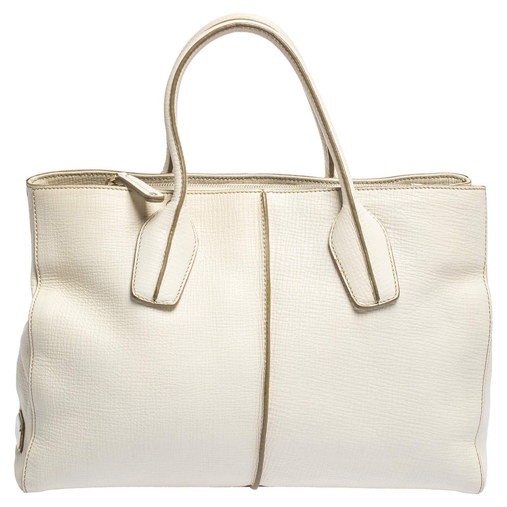 Pre Owned Tod's Off White Leather D-Styling Piccolo Tote