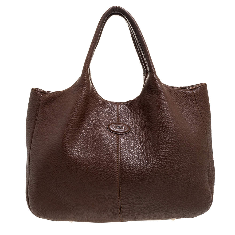 مملوكة مسبقًا Tod's Brown Leather Media Shopper Tote