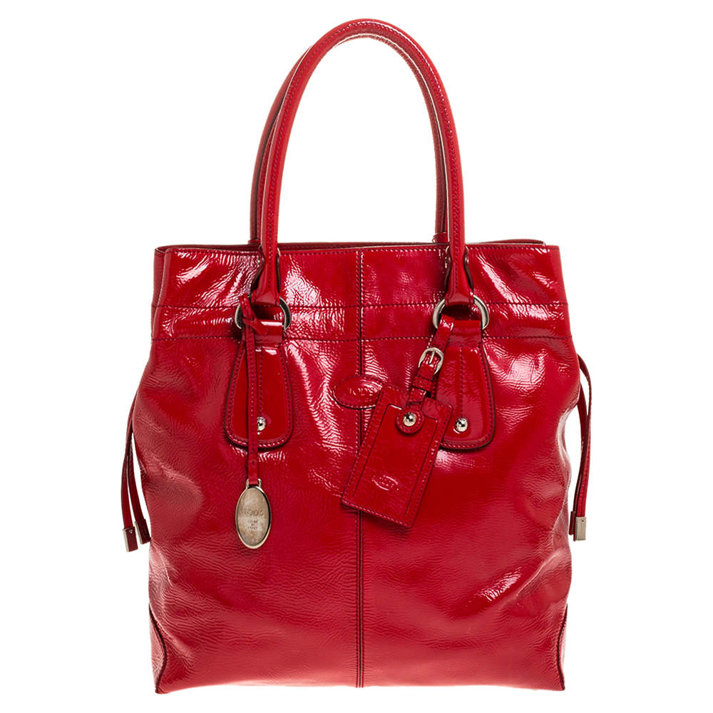 Tod's Red Patent Leather Drawstring Tote