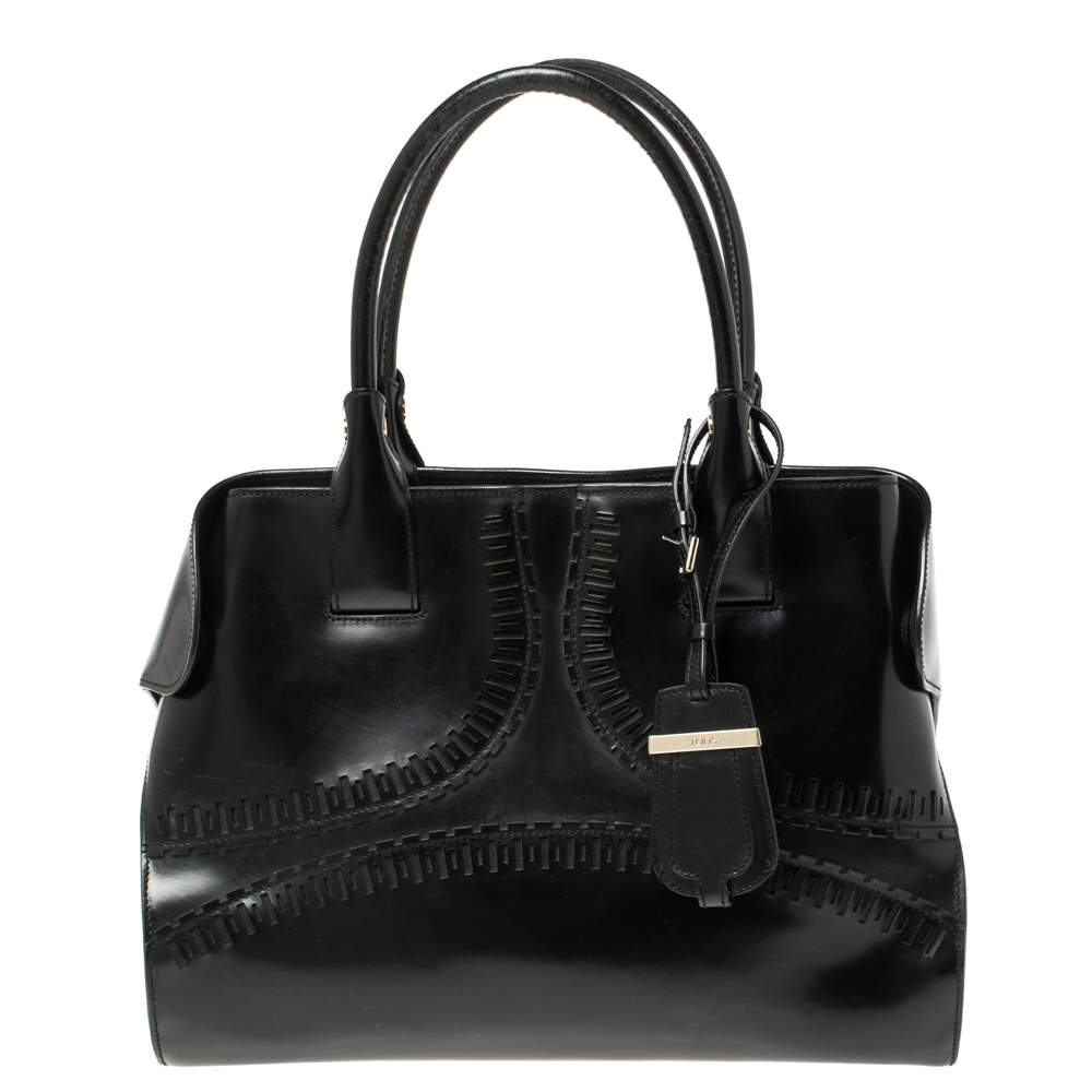 Pre Owned Tod's Black Patent Leather Medium Cape Shopper Tote