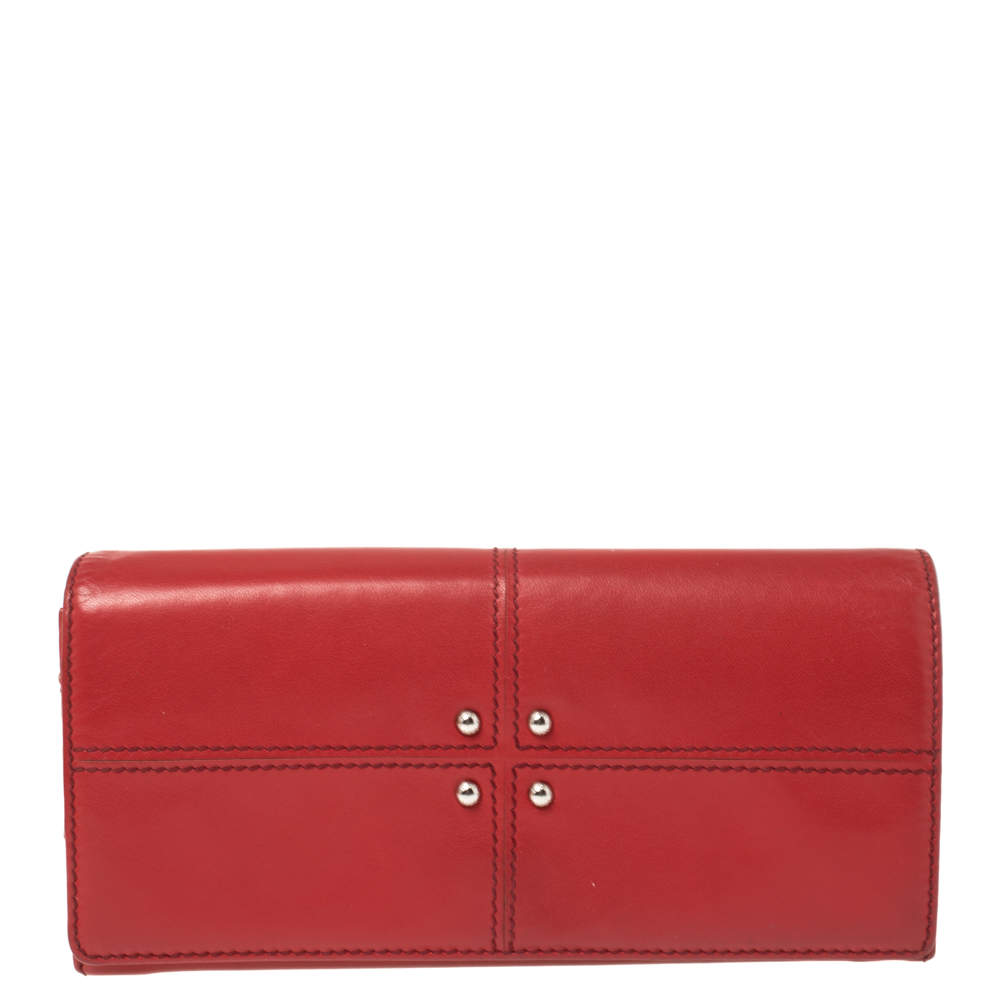 Tod's Red Leather Flap Continental Wallet