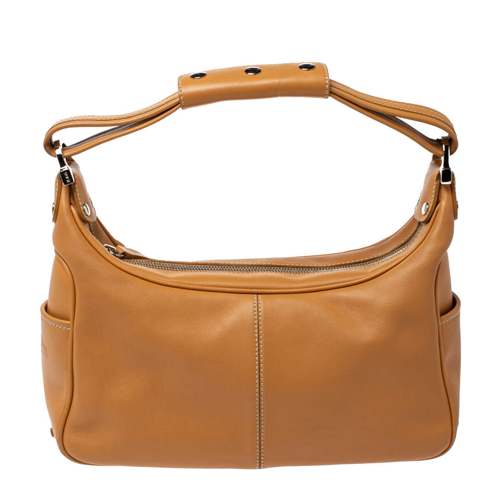 Pre Owned Tod's Tan Leather Top Zip Hobo