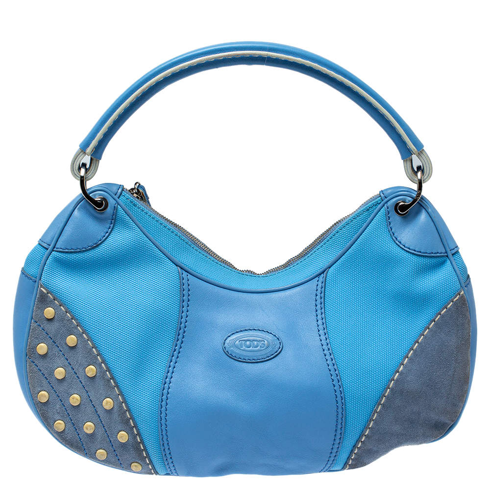 مملوكة مسبقًا Tod's Light Blue Canvas/Leather and Suede Hobo