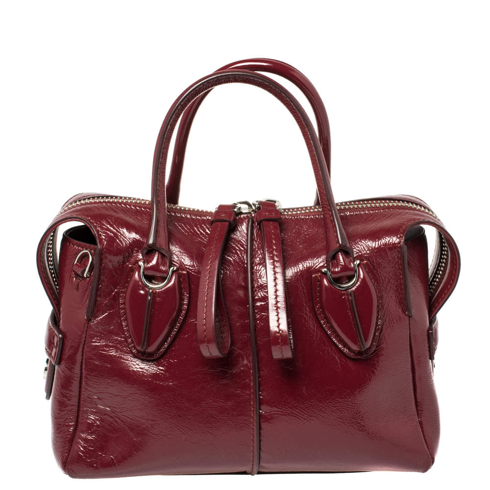 Pre Owned Tod's Burgundy Patent Leather Micro D-Styling Satchel