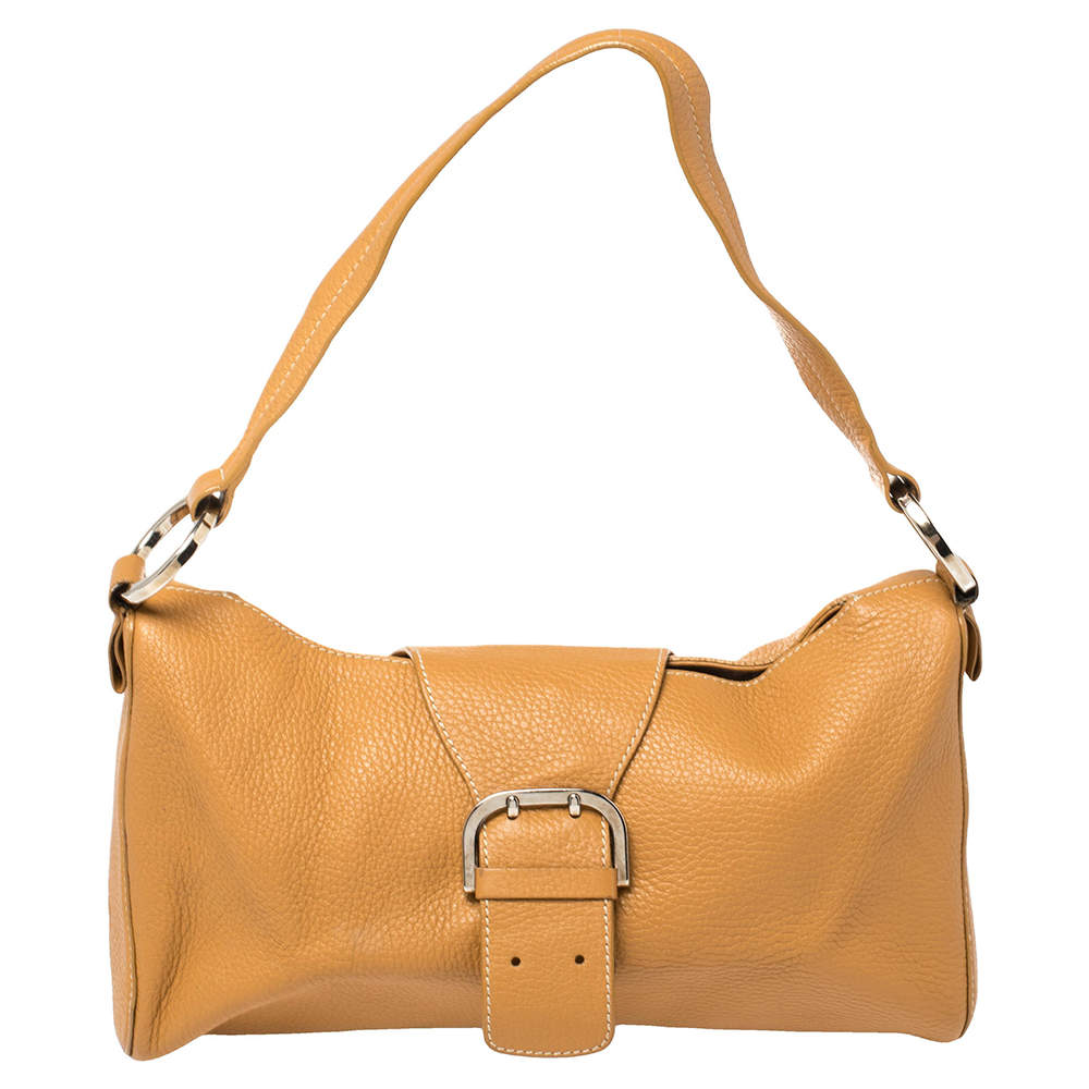 Pre Owned حقيبة كتف تودز تفاصيل إبزيم جلد منقوش بني فاتح