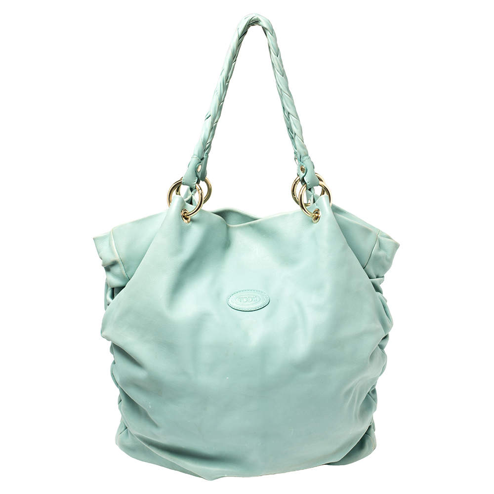 Tod's Green Pleated Leather Tote