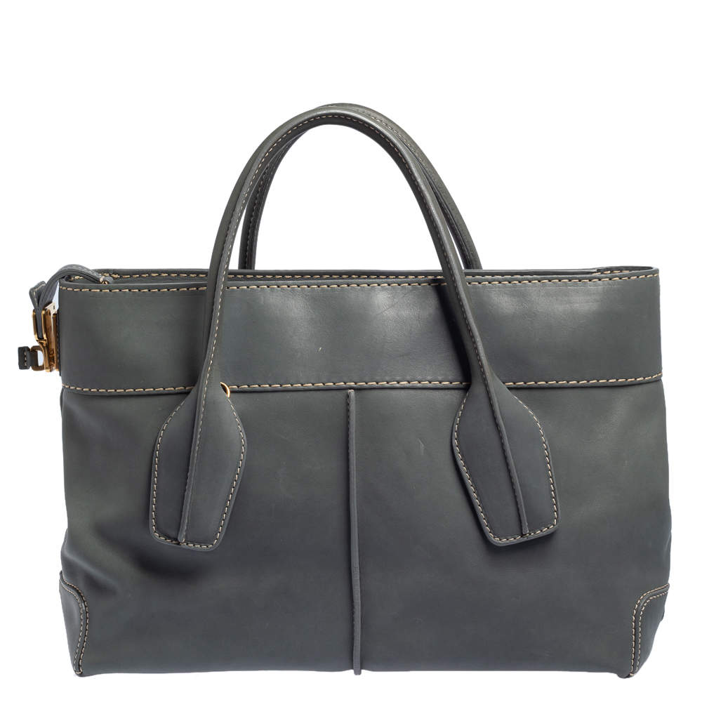 Pre Owned Tod's Stone Blue Leather Top Zip Tote