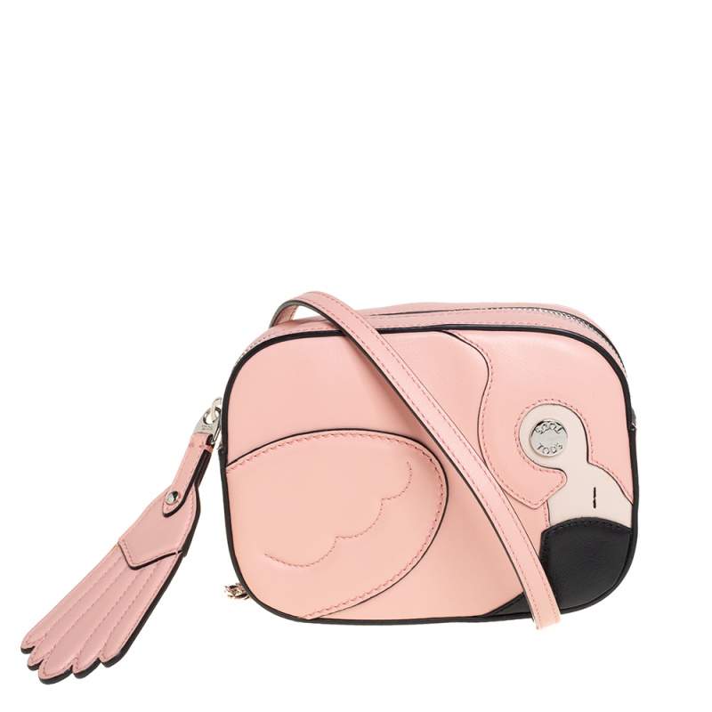 Tod's Pink Leather Flamingo Camera Crossbody Bag