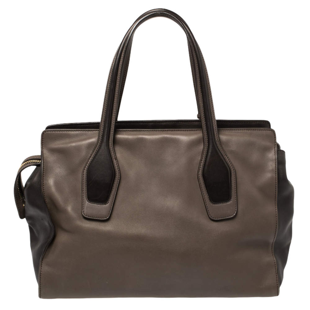 Pre Owned Tod's Dark Brown/Grey Leather Zip Tote
