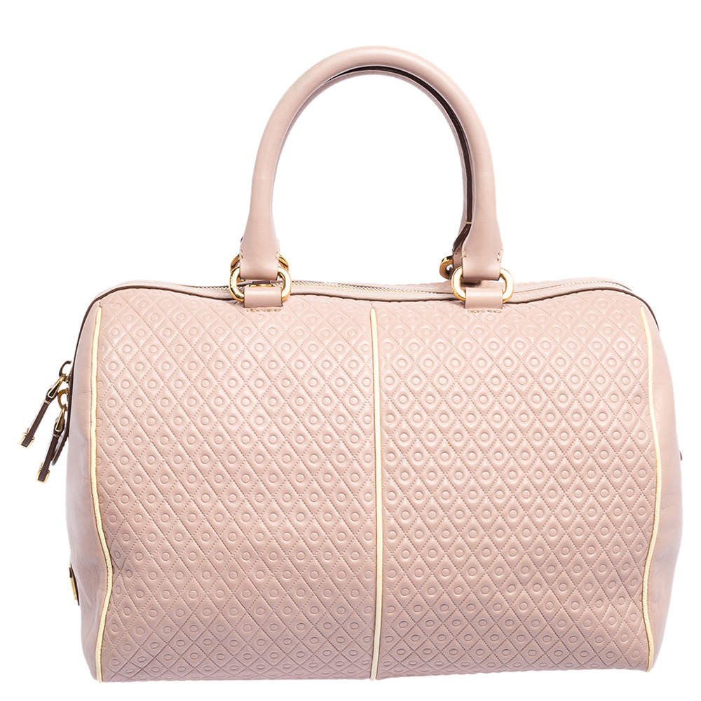Tod's Pink/White Signature Leather Boston Bag