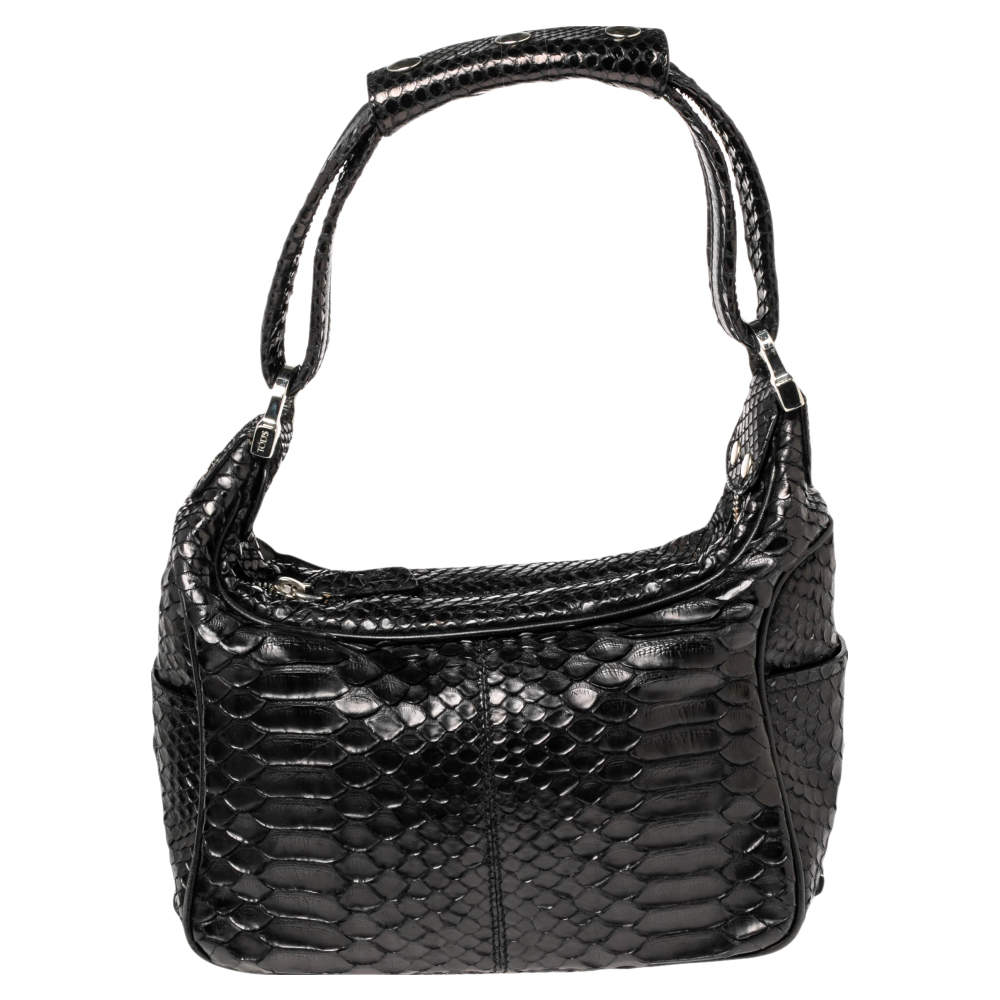 مملوكة مسبقًا حقيبة هوبو تودز جلد ثعبان أسود