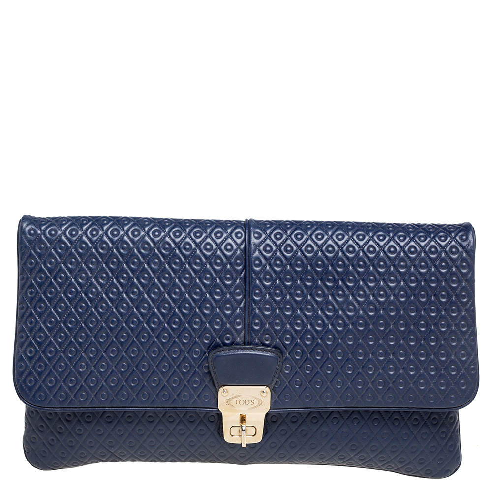 Pre Owned Tod's Blue Leather Signature Clutch