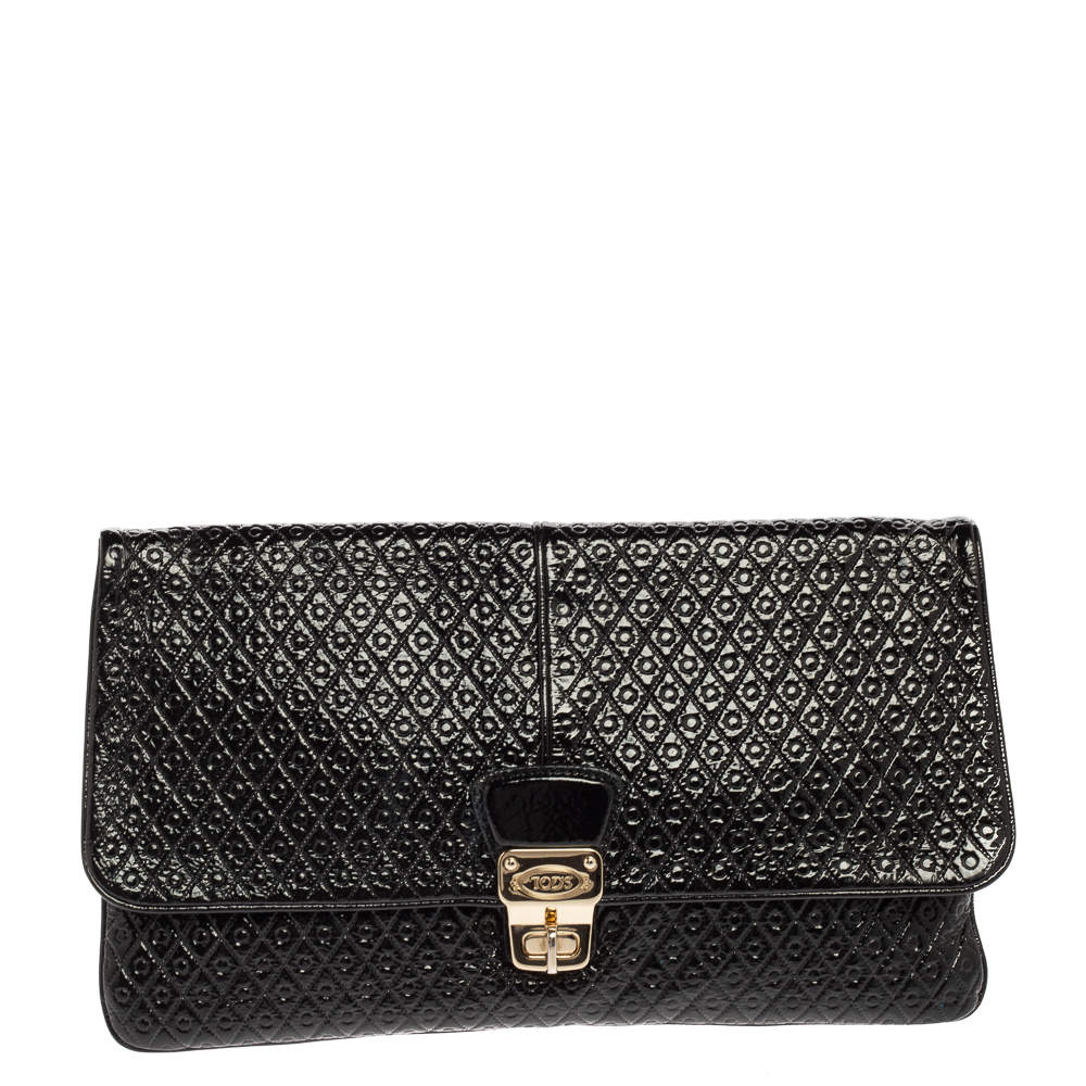 Tod's Black Patent Leather Flap Clutch