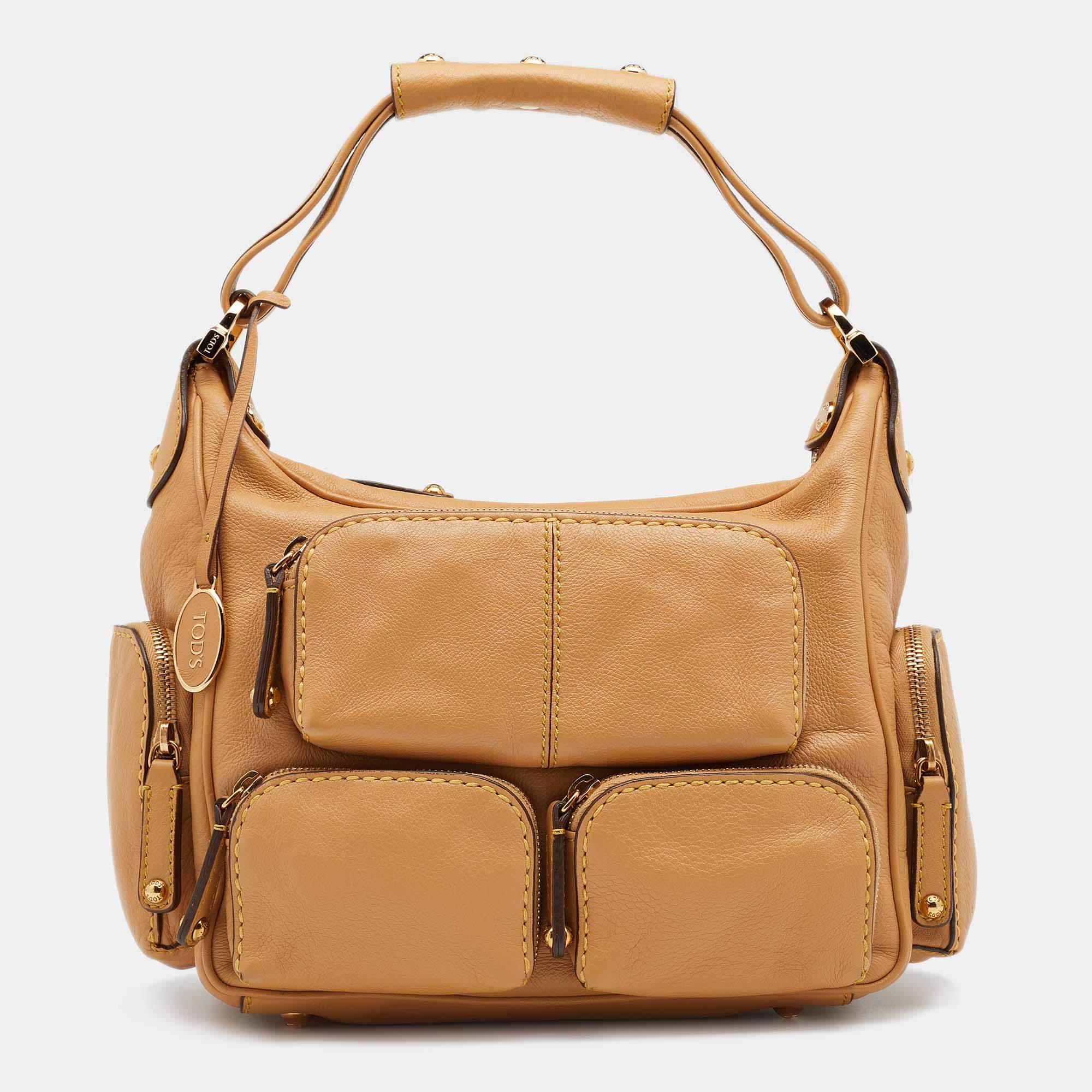 Tod's Beige Leather Multi Pocket Satchel