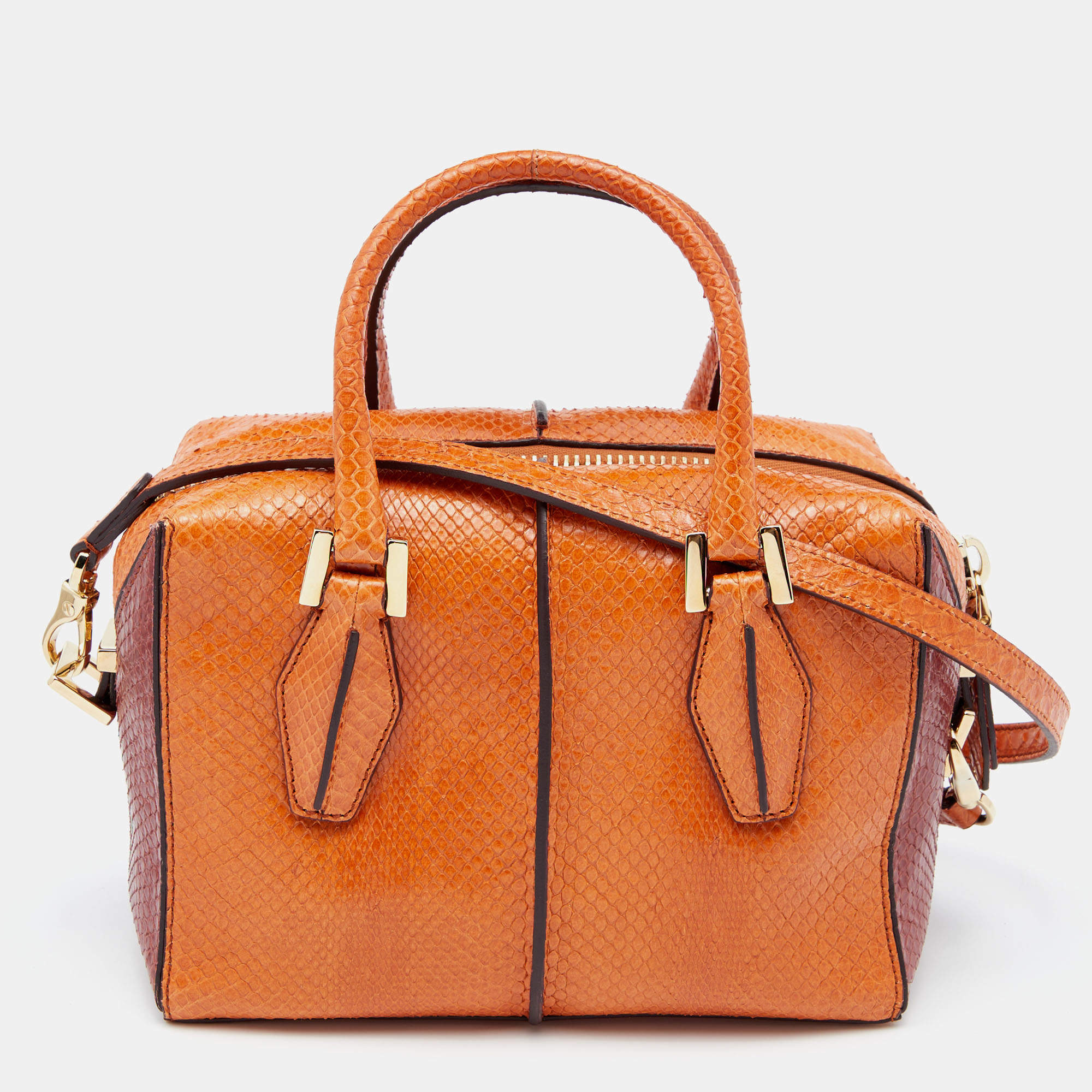 Pre Owned Tod's Orange/Brown Python D-Styling Satchel