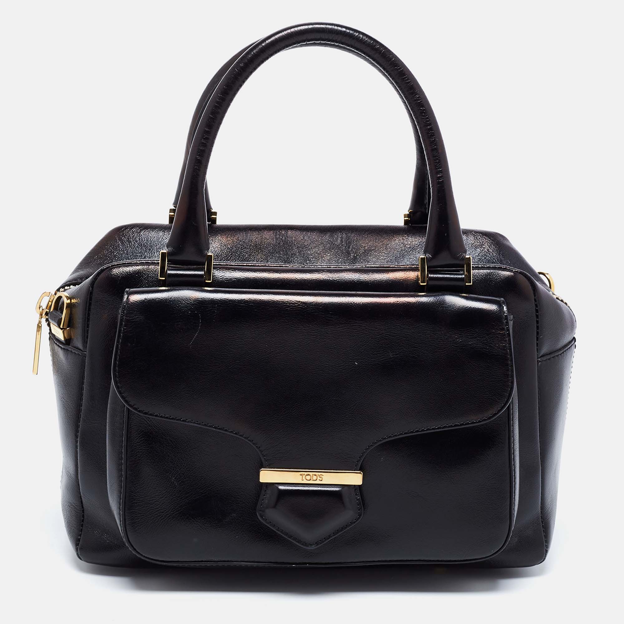 Tod's Black Leather Front Pocket Satchel