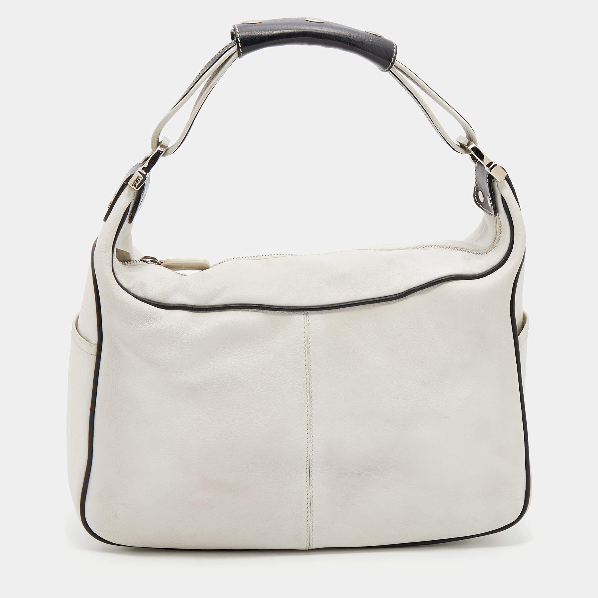 Tod's White/Black Leather Micky Hobo