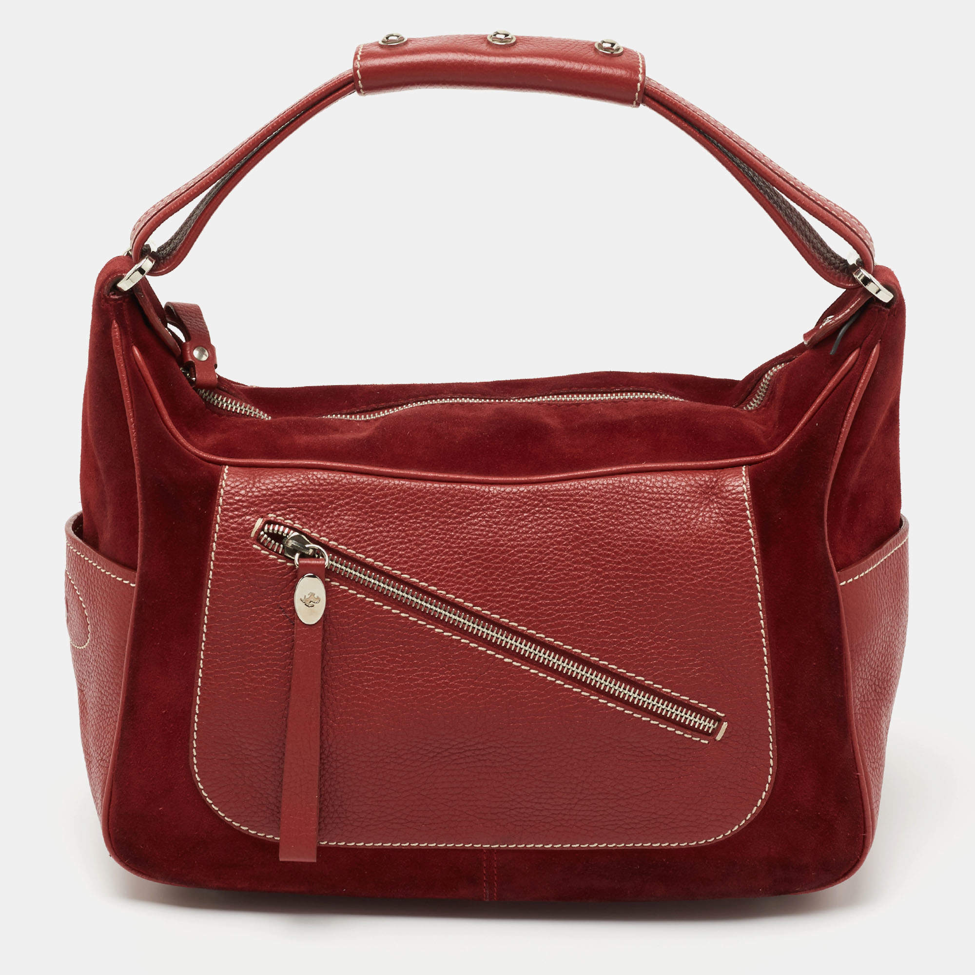 Tod's Red Leather and Suede Mickey 'Ferrari' Hobo