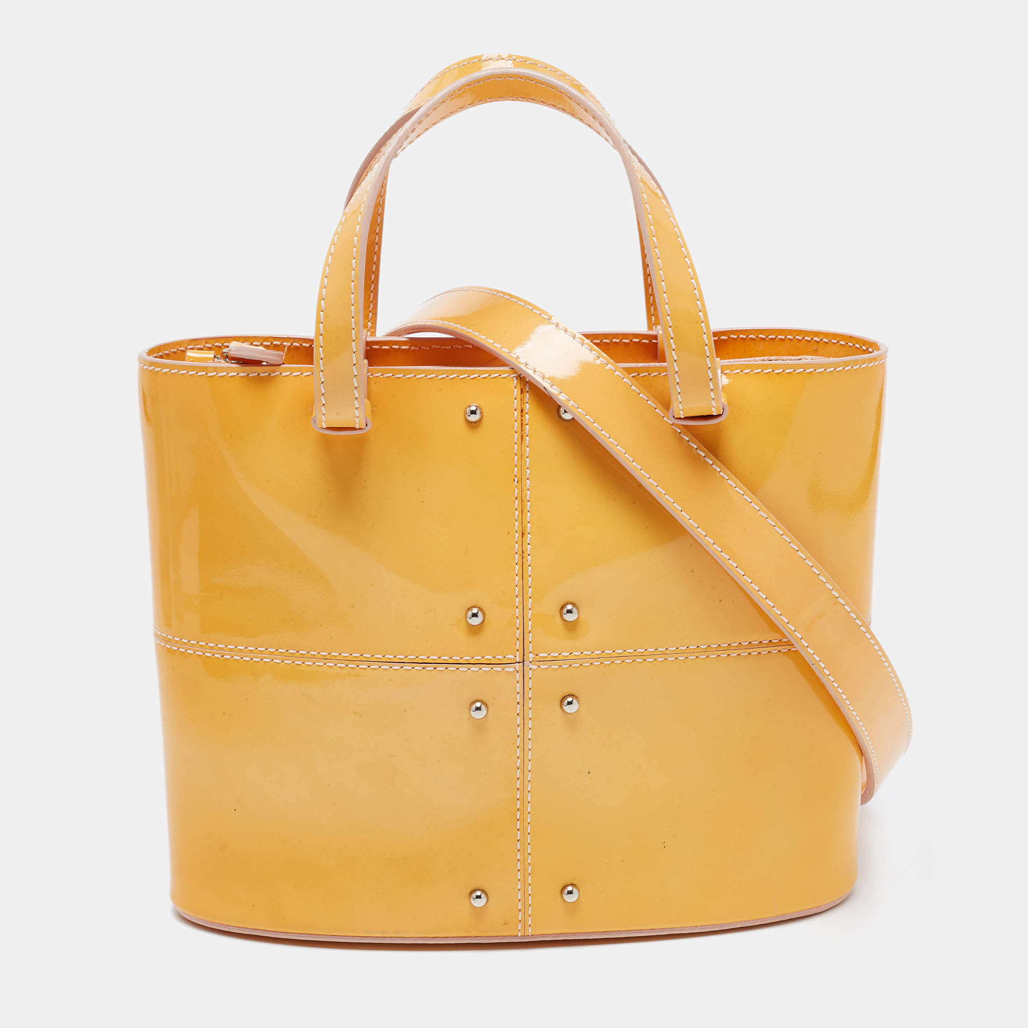 Pre Owned  Tod's Yellow Studded Patent Leather Mini Tote