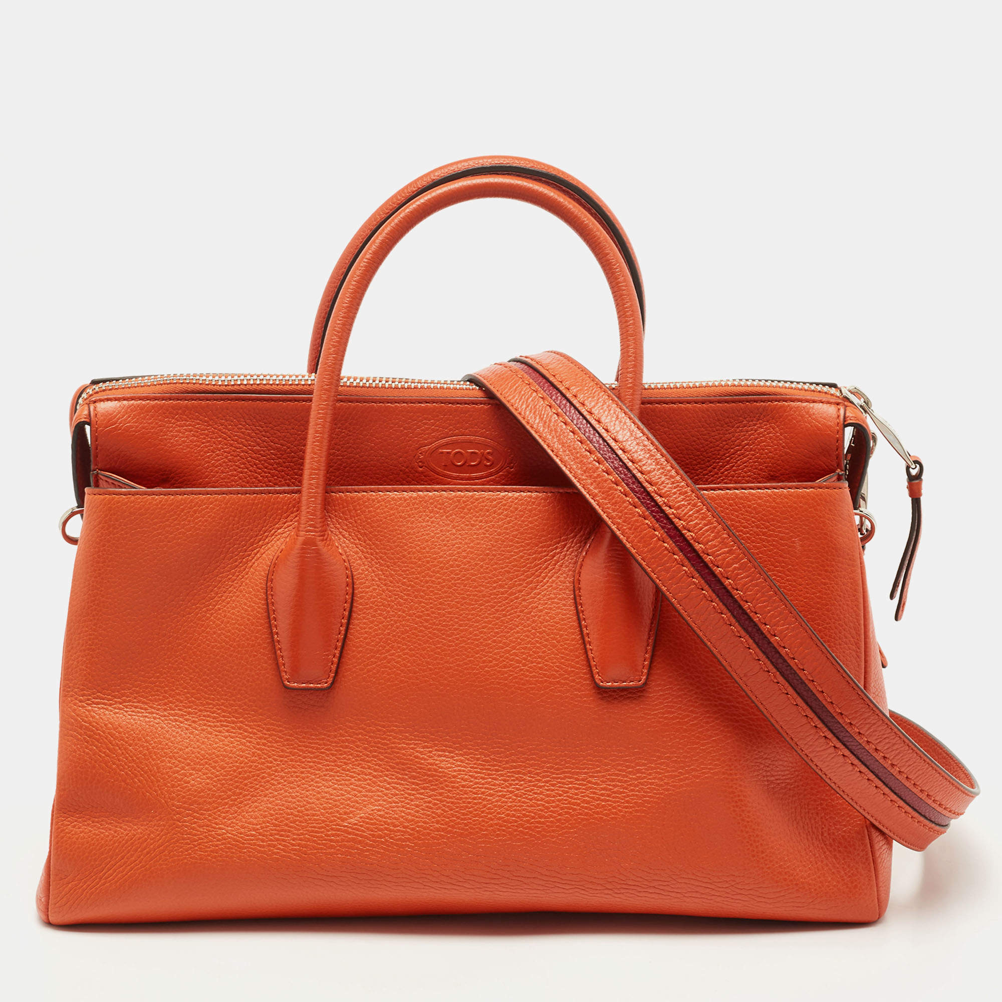 مملوكة مسبقًا Tod's Orange Leather Double Zip Tote