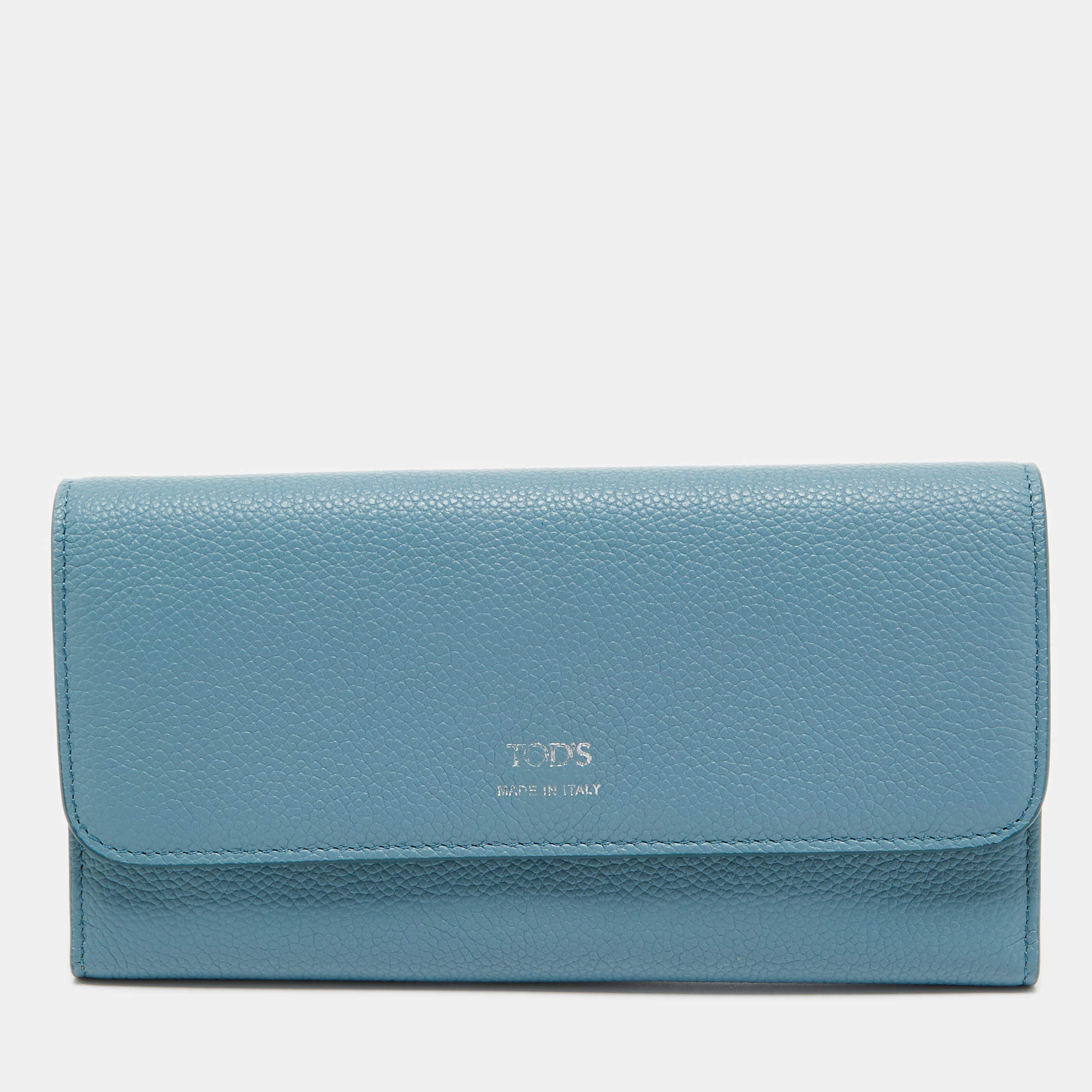 Tod's Light Blue Leather Trifold Continental Wallet 