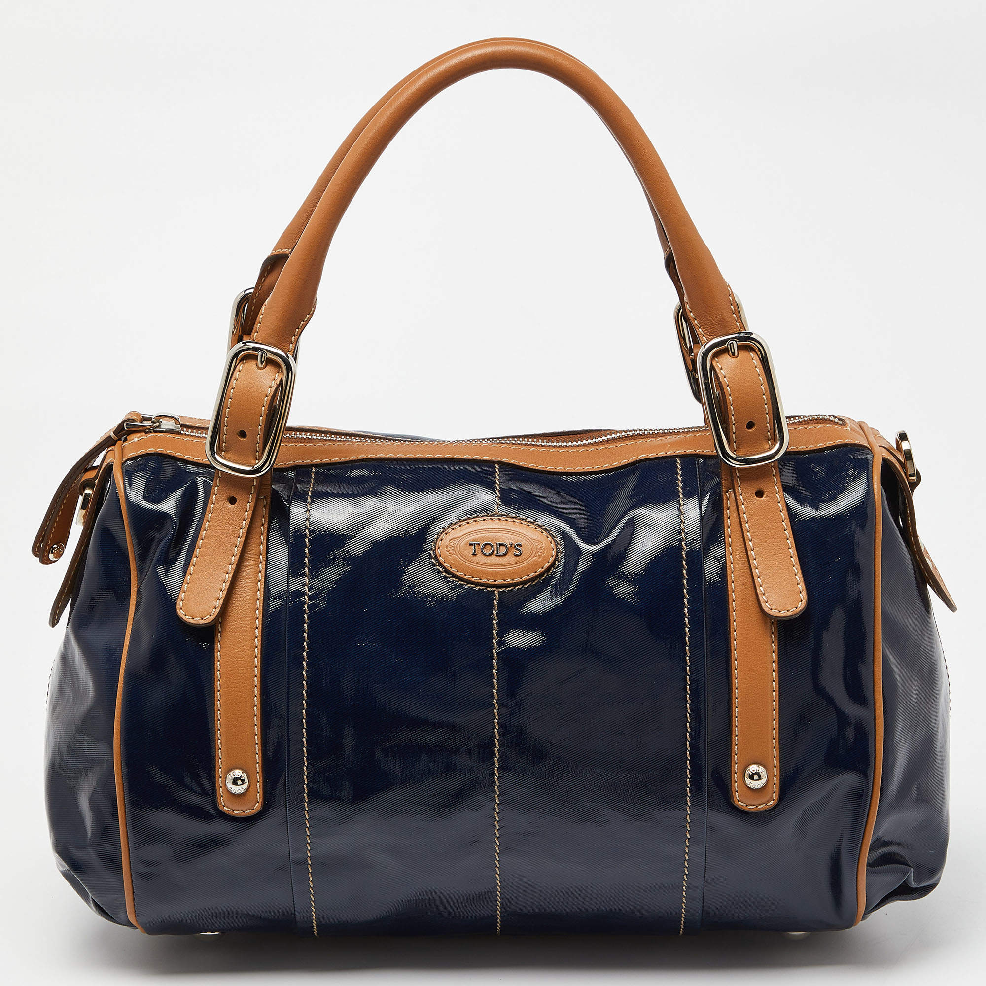 Tod’s Navy Blue/BrownCoated Canvas and Leather G-Bag Easy Sacca Satchel