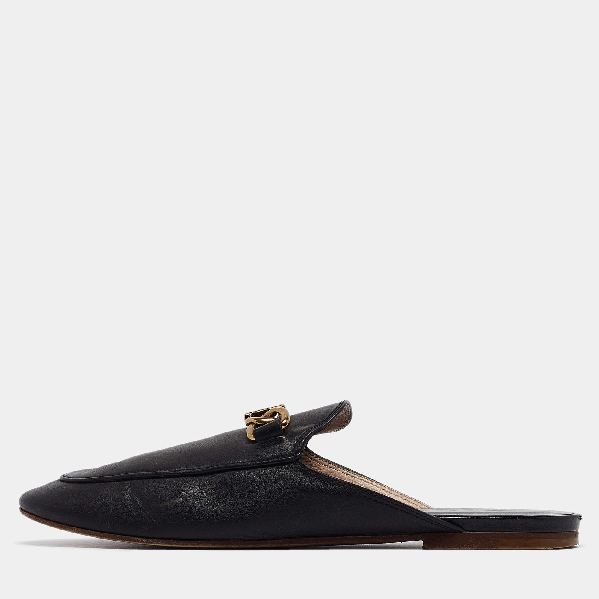 مملوكة مسبقًا Tod's Black Leather Slip On Mules Size 37.5 