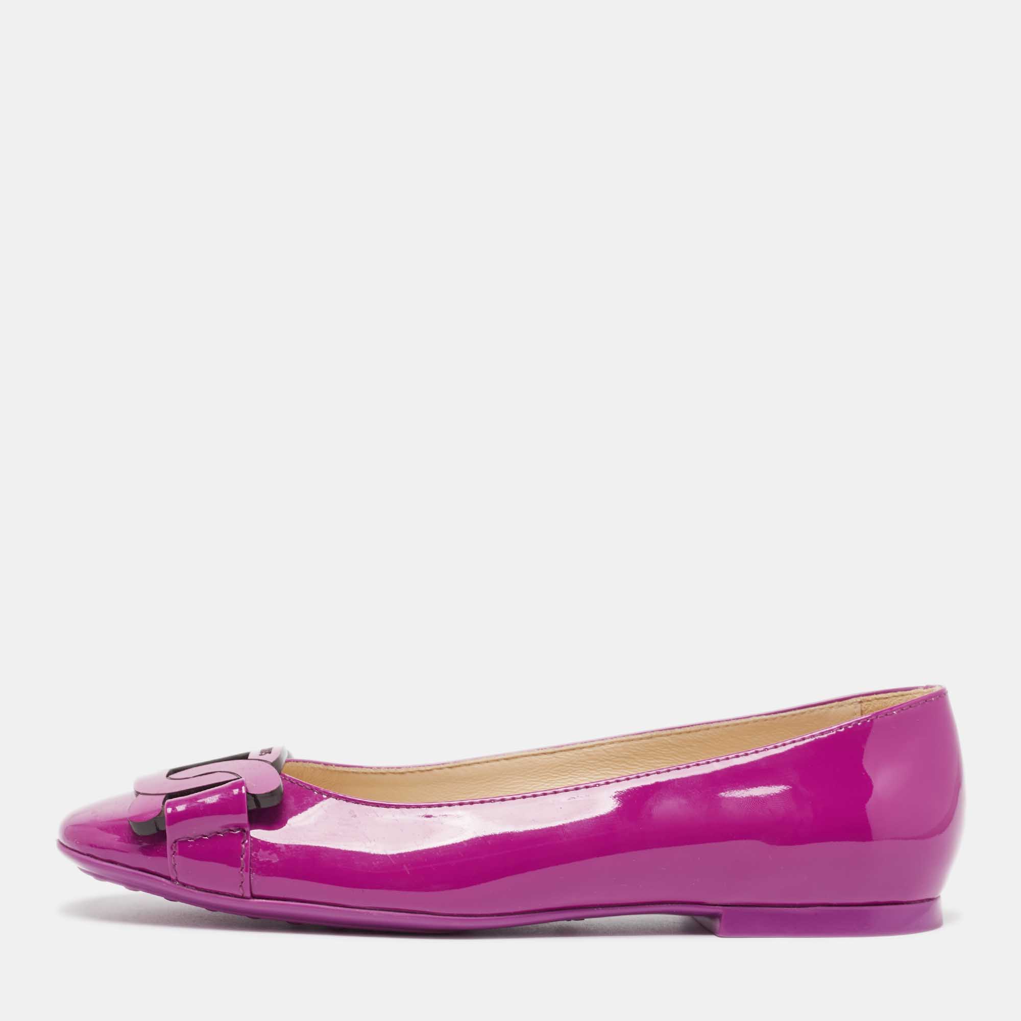 Pre Owned Tod's Purple Patent Leather Gomma Ballet Flats Size 36.5
