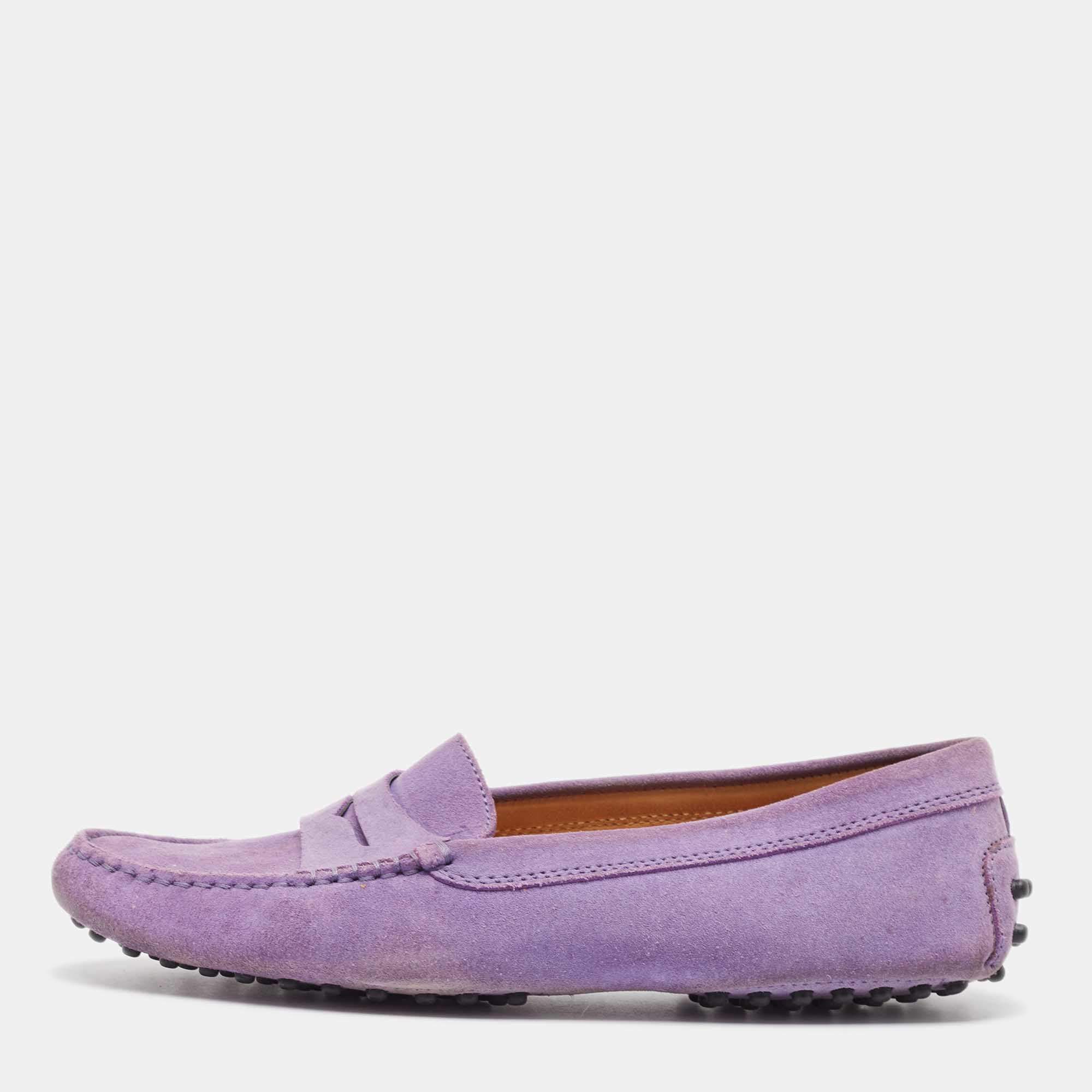 Tod's Purple Suede Gommino Slip On Loafers Size 38