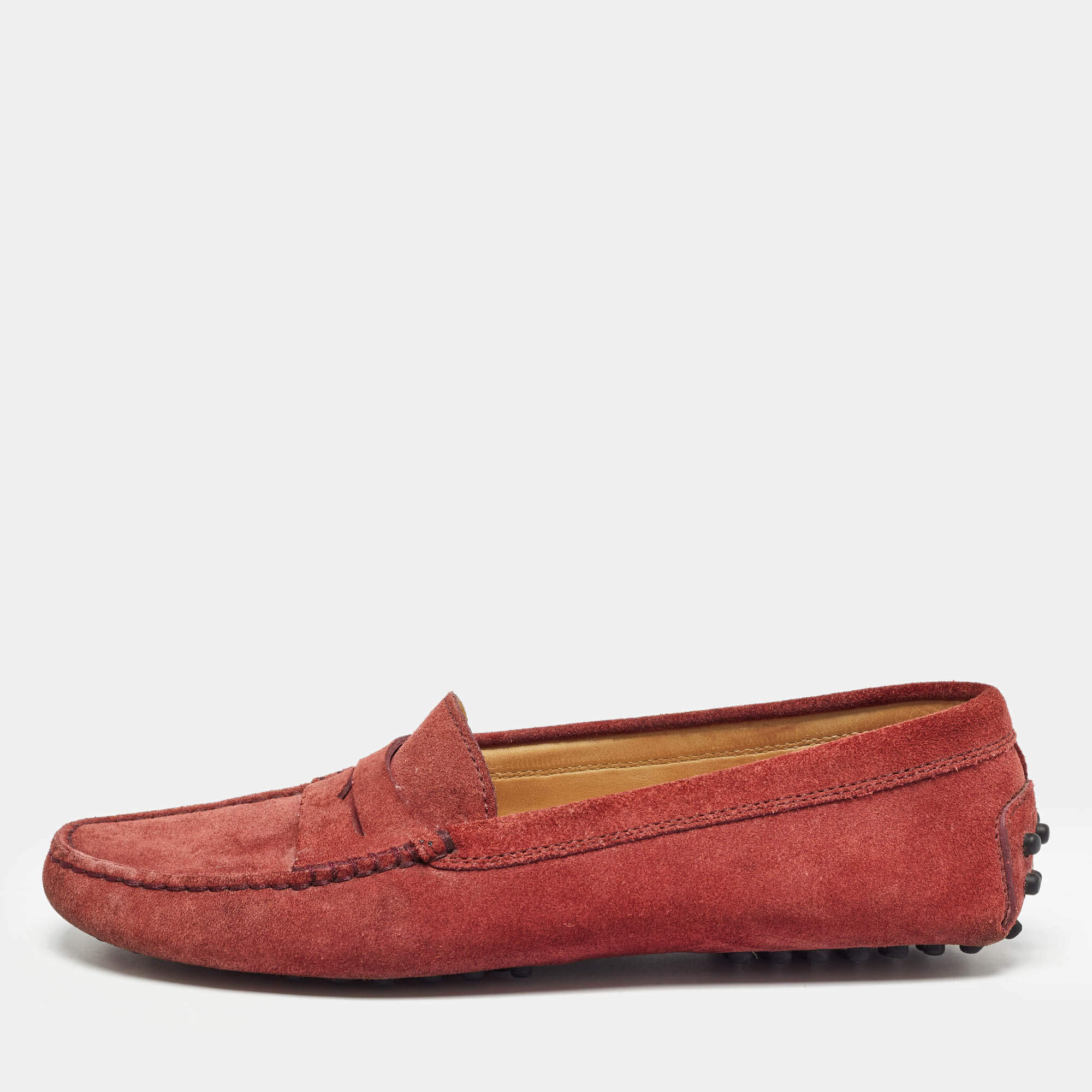 Tod's Red Suede Gommino Penny Slip On Loafers Size 36.5