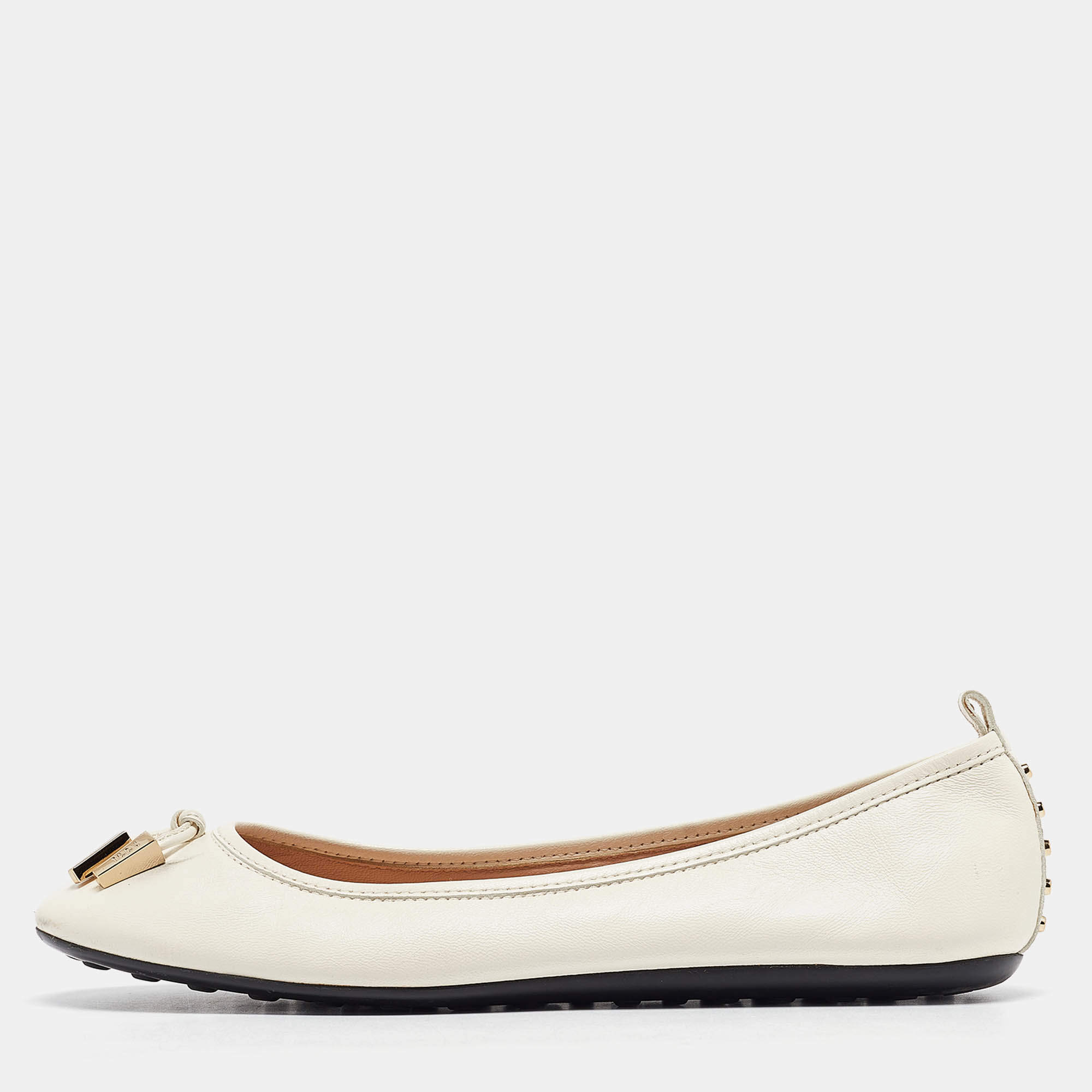 Tod's White Leather Stud Ballet Flats Size 37