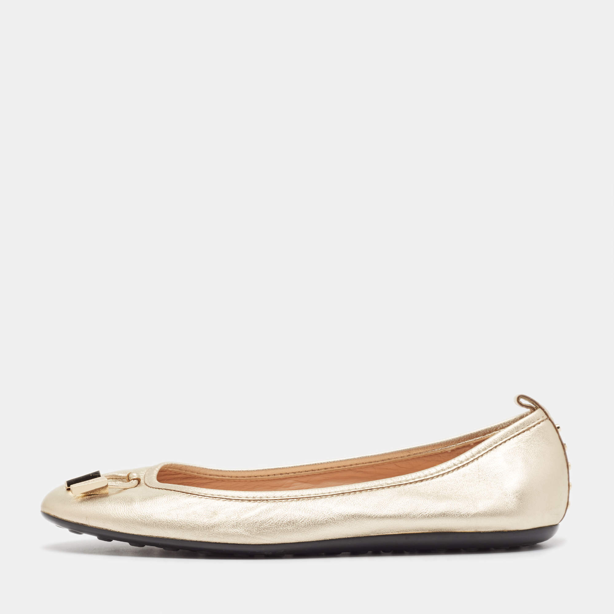 Tod's Metallic Gold Leather Ballet Flats Size 37