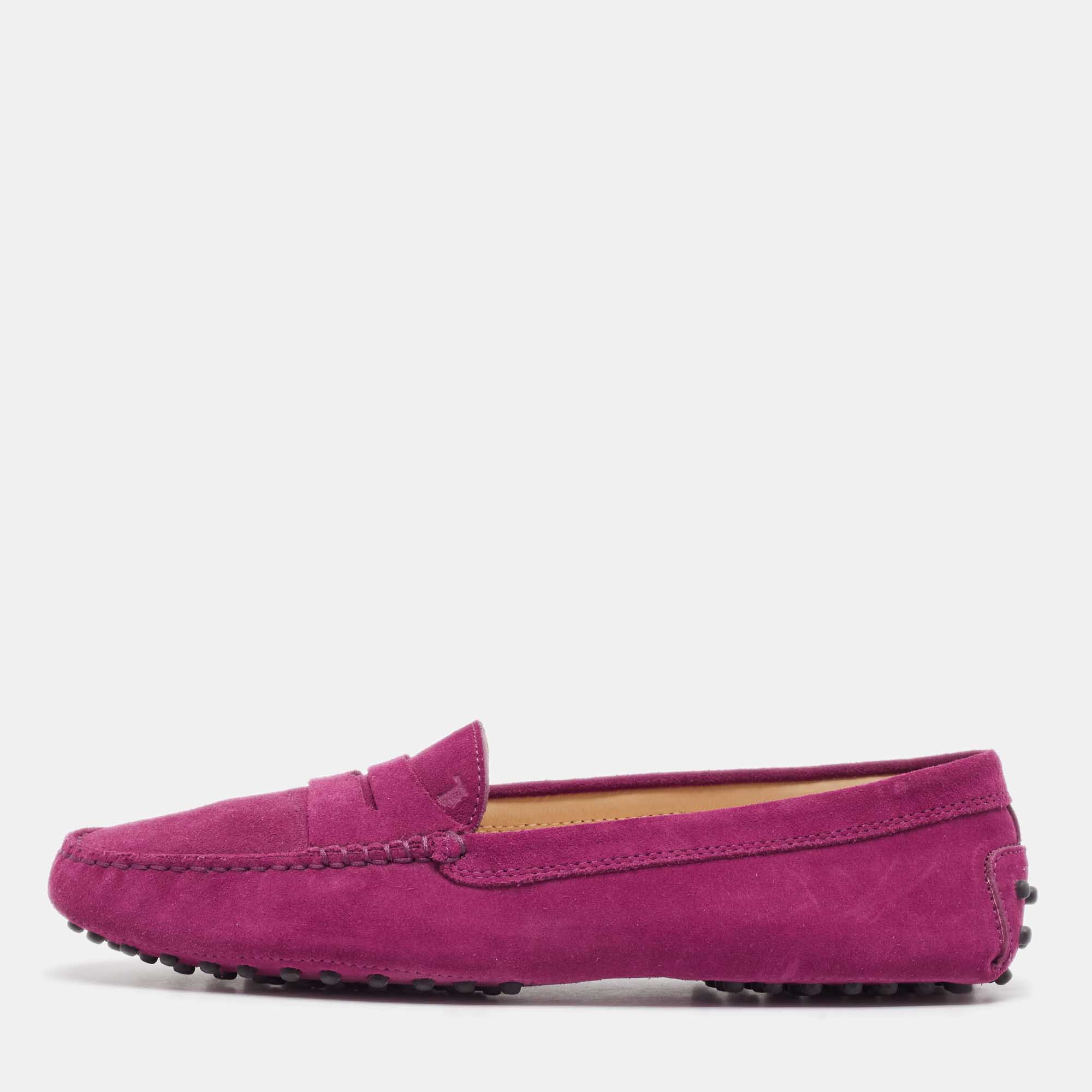 Pre Owned Tod's Purple Suede Penny Loafers Size 40