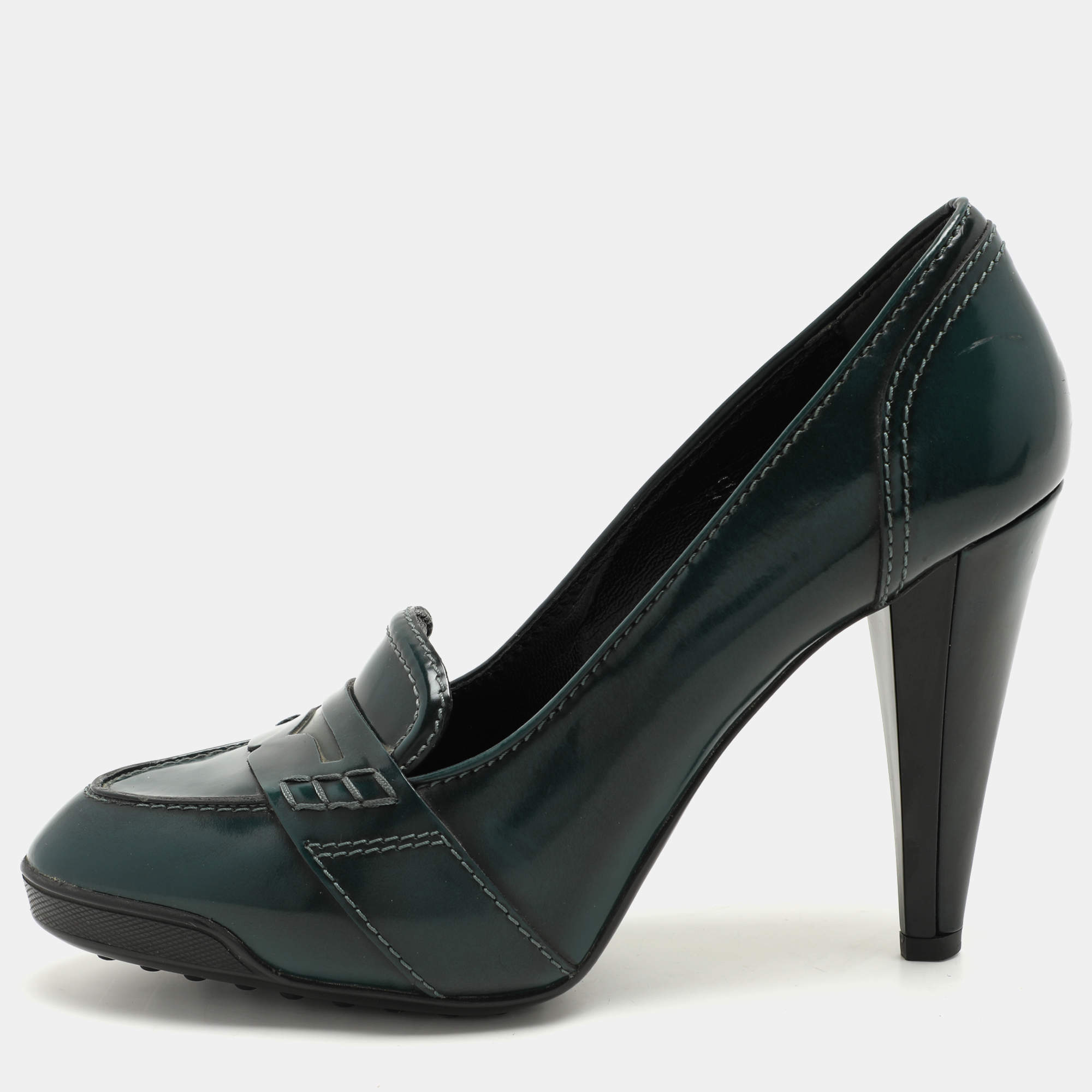 Tod's Green Leather Loafer Pumps Size 39