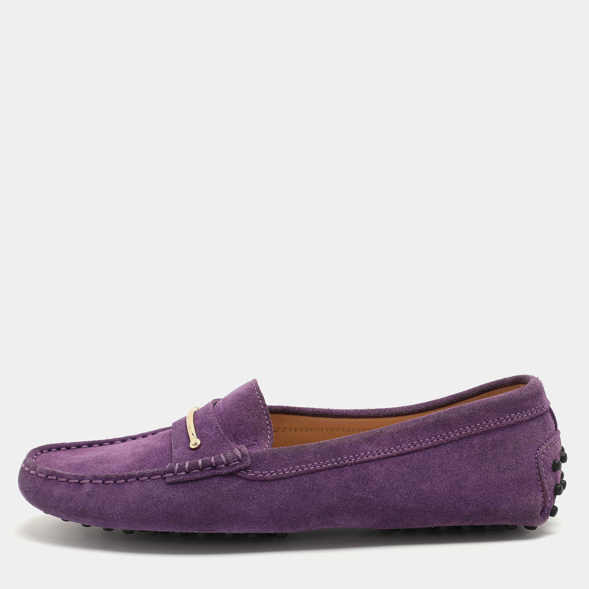 Pre Owned Tod's Purple Suede Embellished Loafers Size 38.5