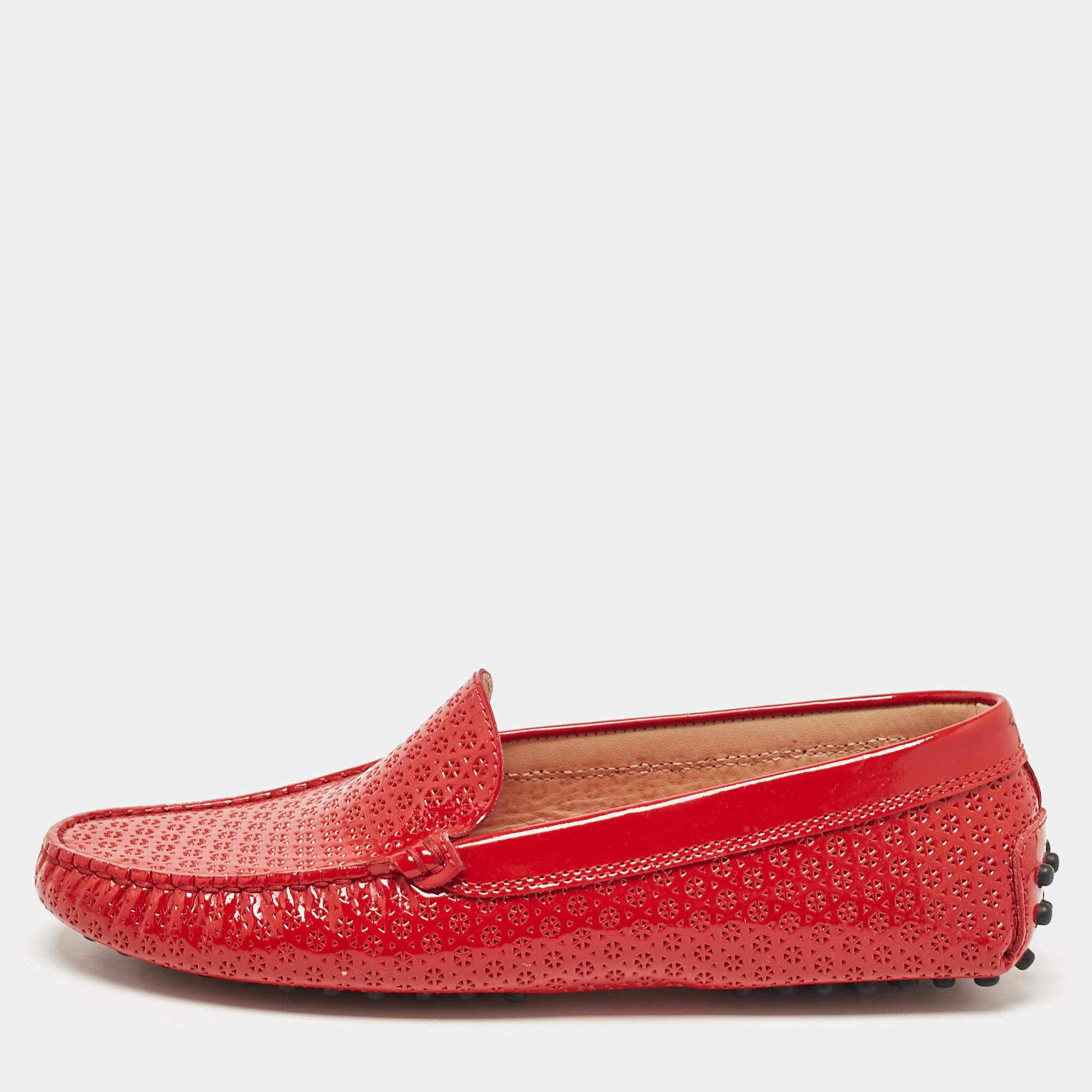 Pre Owned Tod's Red Patent Leather Penny Loafers Size 36