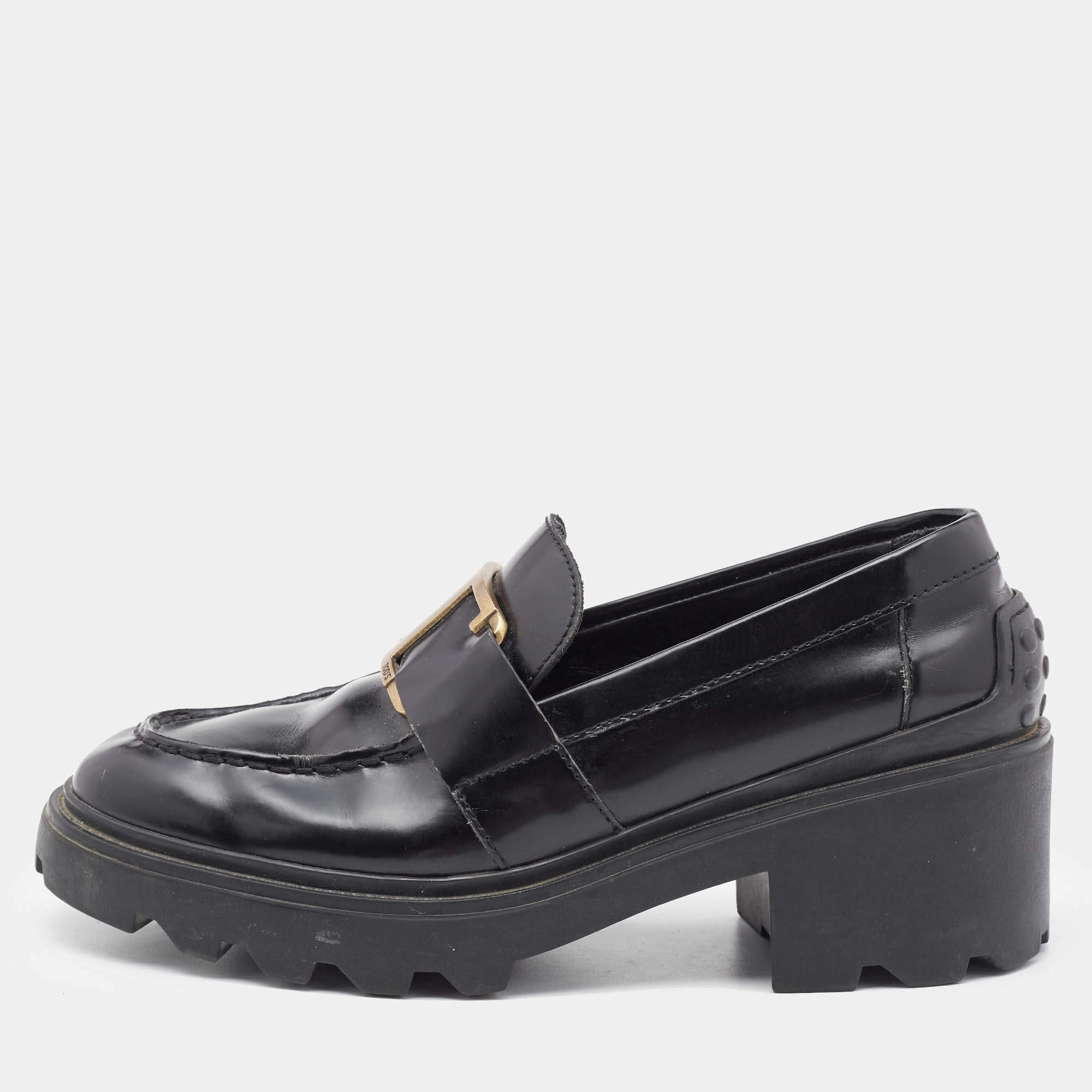 Tod's Black Leather Platform Loafers Size 37