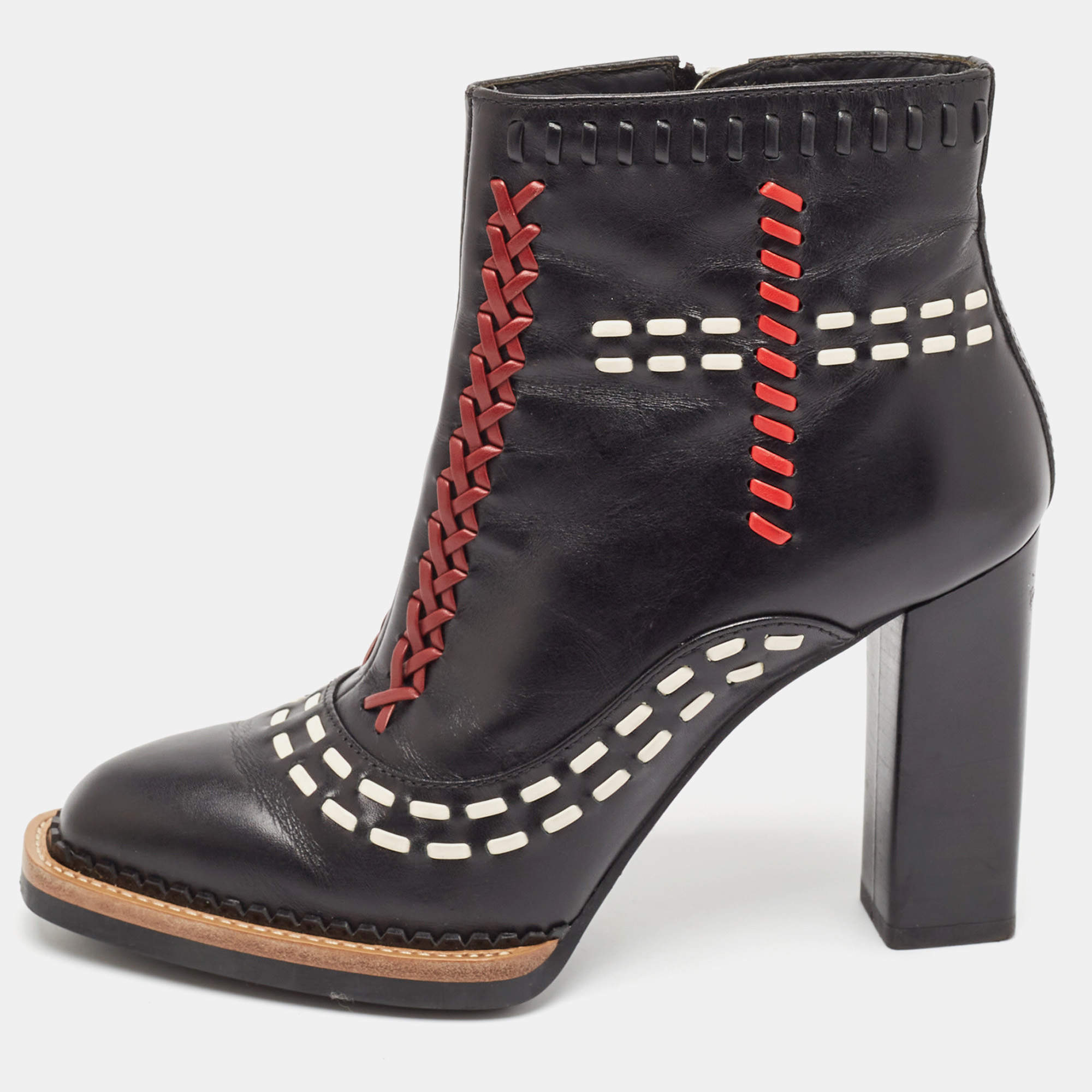 Tod's Black Leather Cross-Stitch Gipsy Ankle Boots Size 36
