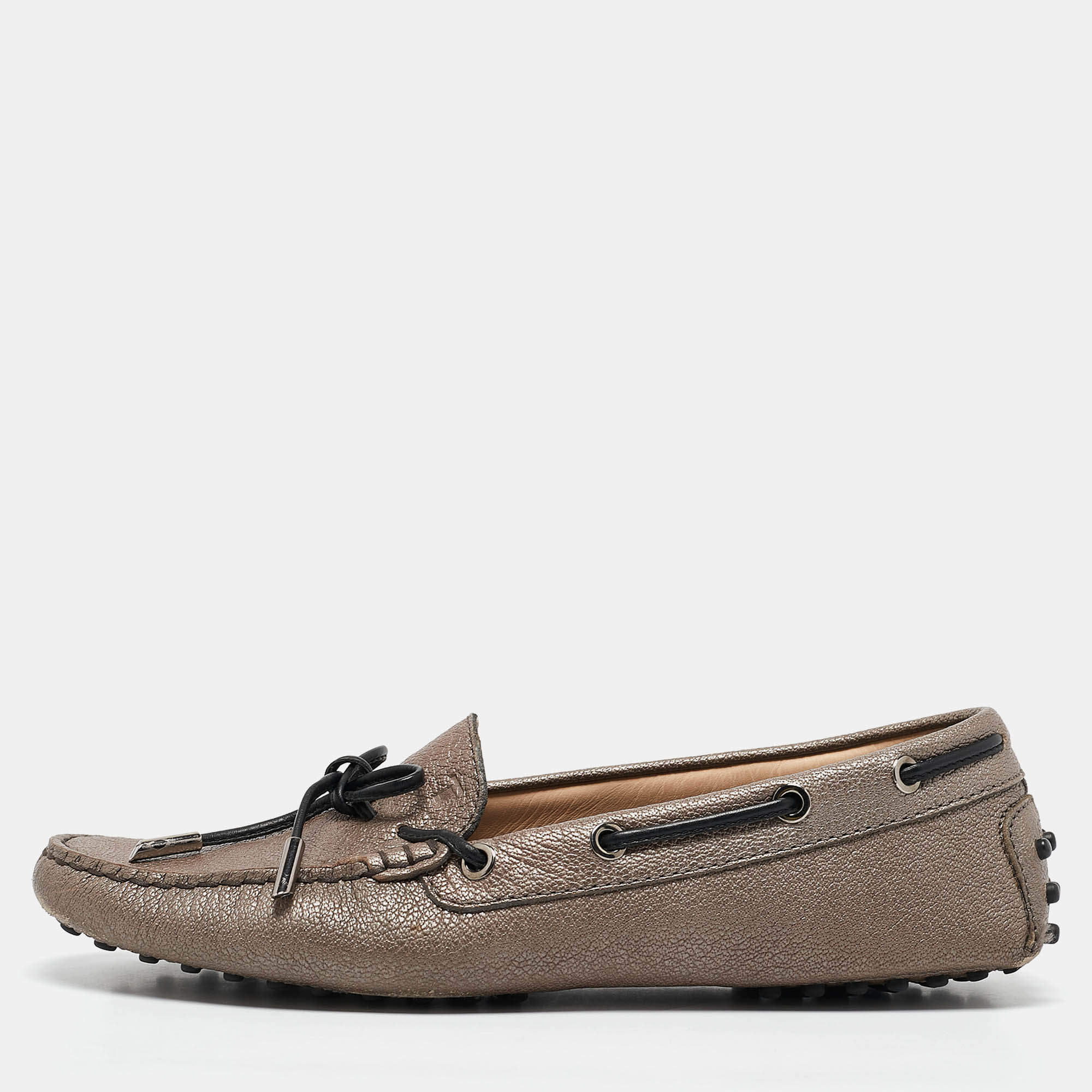 Pre Owned Tod's Grey Leather  Slip On Loafers Size 39