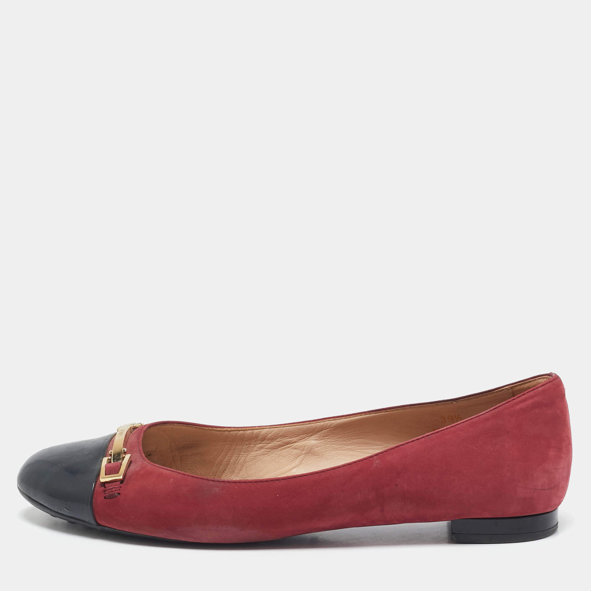Tod's Red/Black Patent Leather and Suede Ballet Flats Size 39.5
