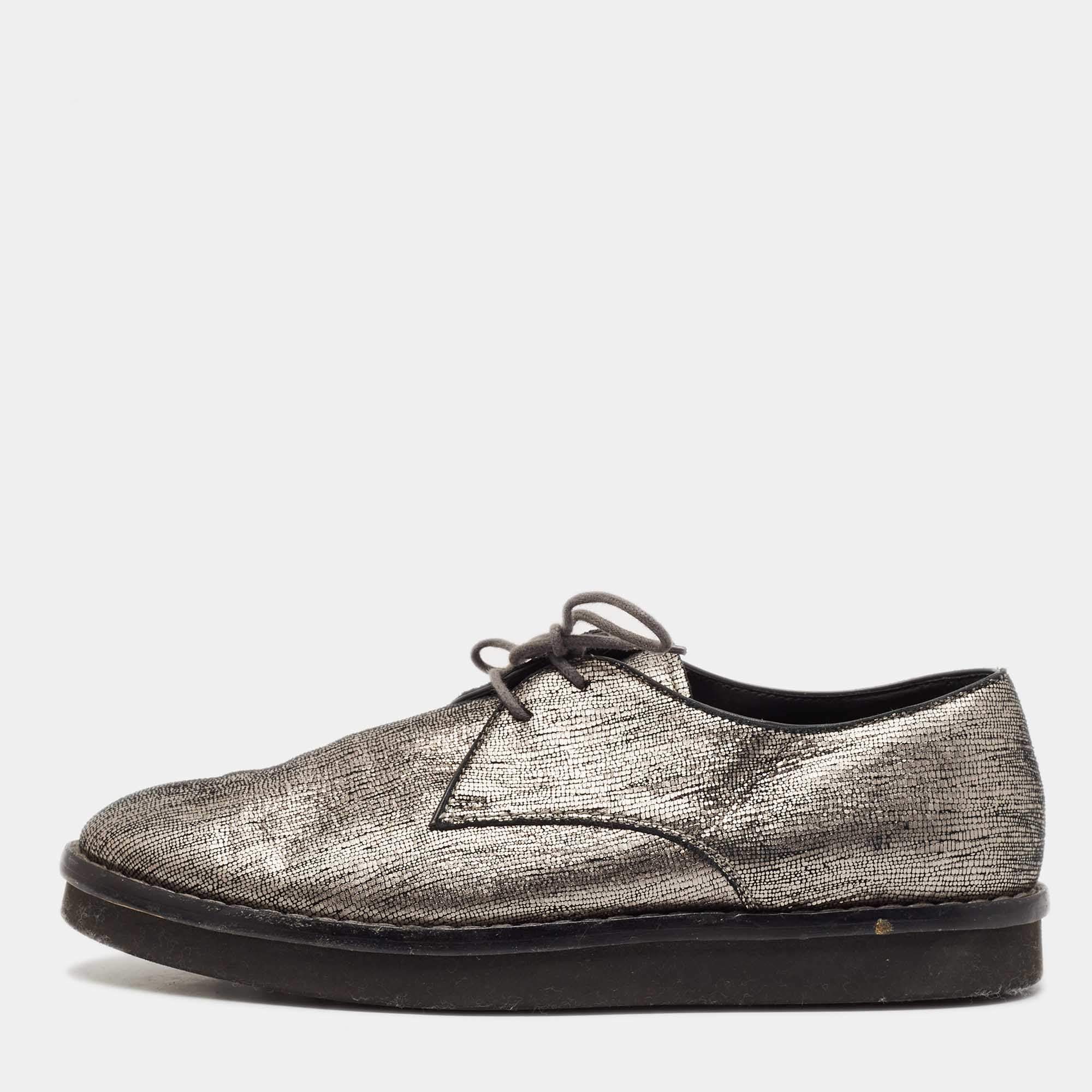 Tod's Metallic Bronze Leather Platform Lace Up Oxfords Size 38.5 