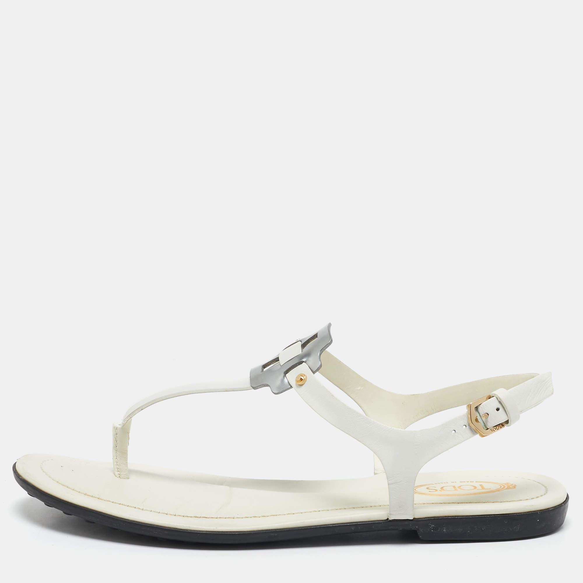 Tod's White Leather Thong Slingback Flat Sandals Size 35