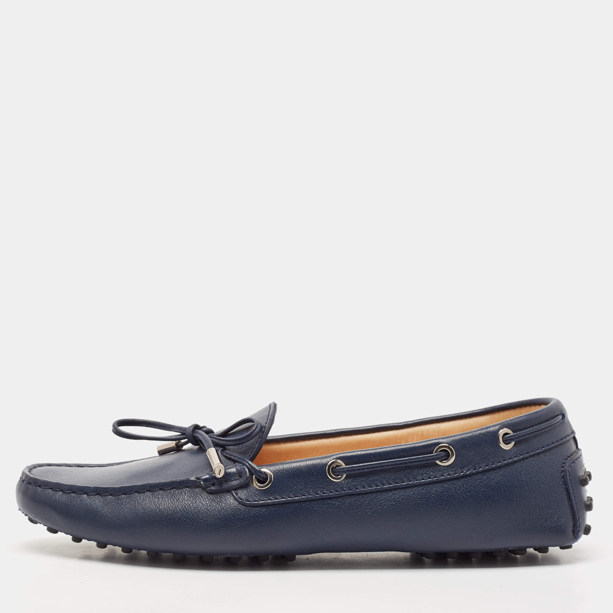Tod's Navy Blue Leather Slip On Loafers Size 40