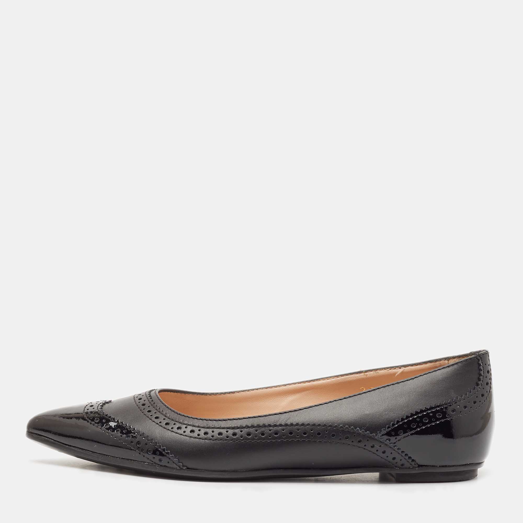 Tod's Black Leather and Patent Leather Ballet Flats Size 37.5