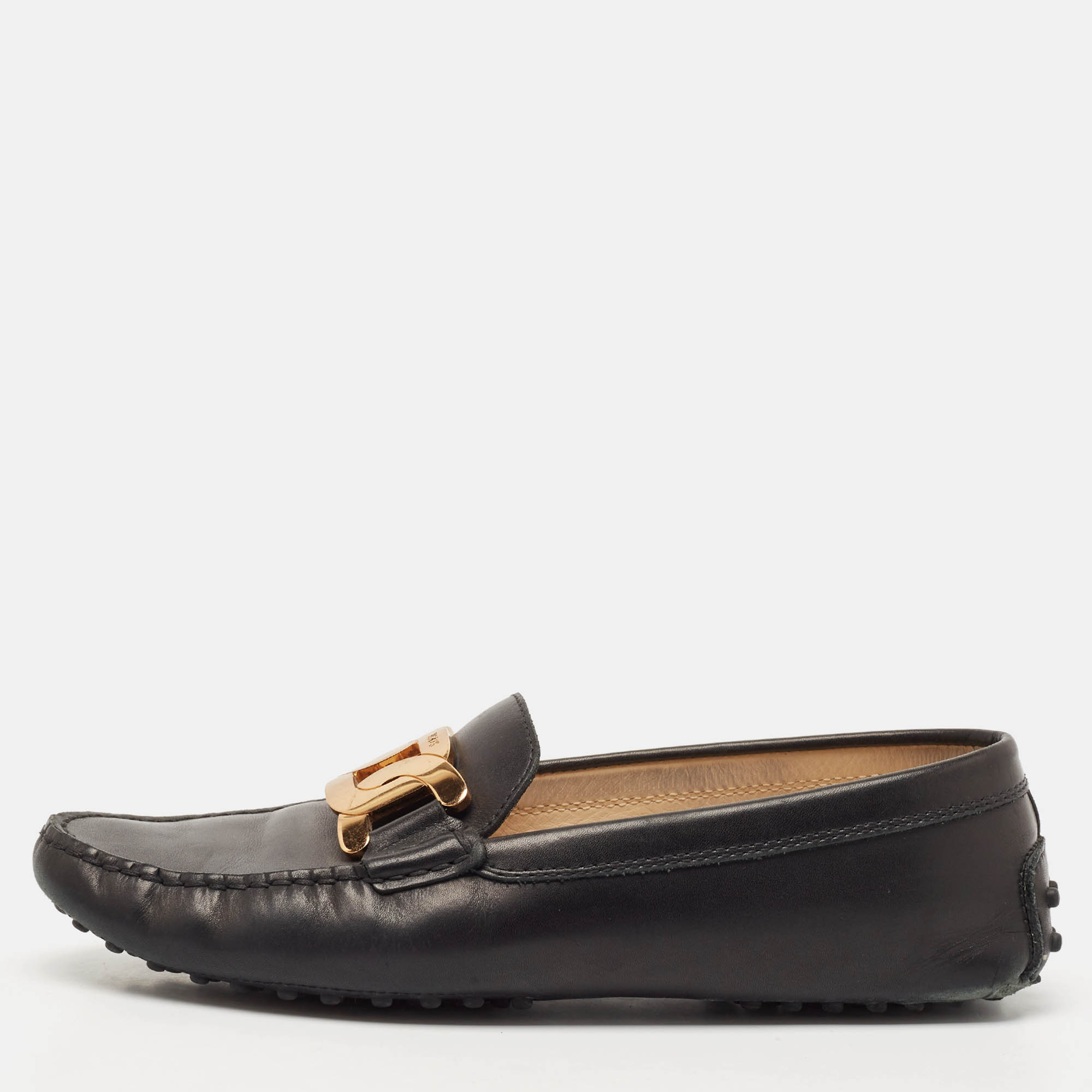 Tod's Black Leather Bow Slip On Loafers Size 39.5